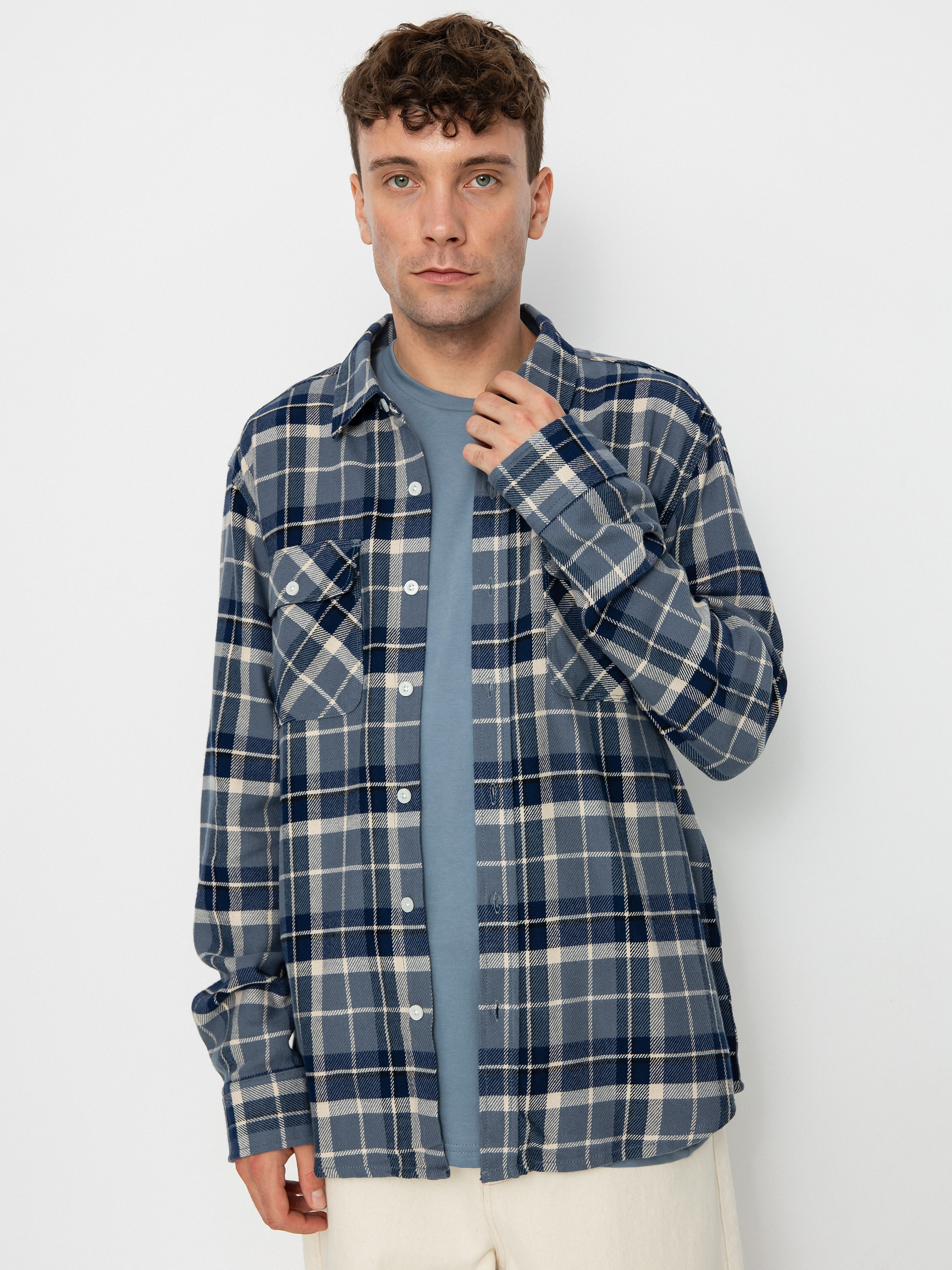 Brixton Bowery Flannel Ls Shirt (flint blue/twilight blue/beige)