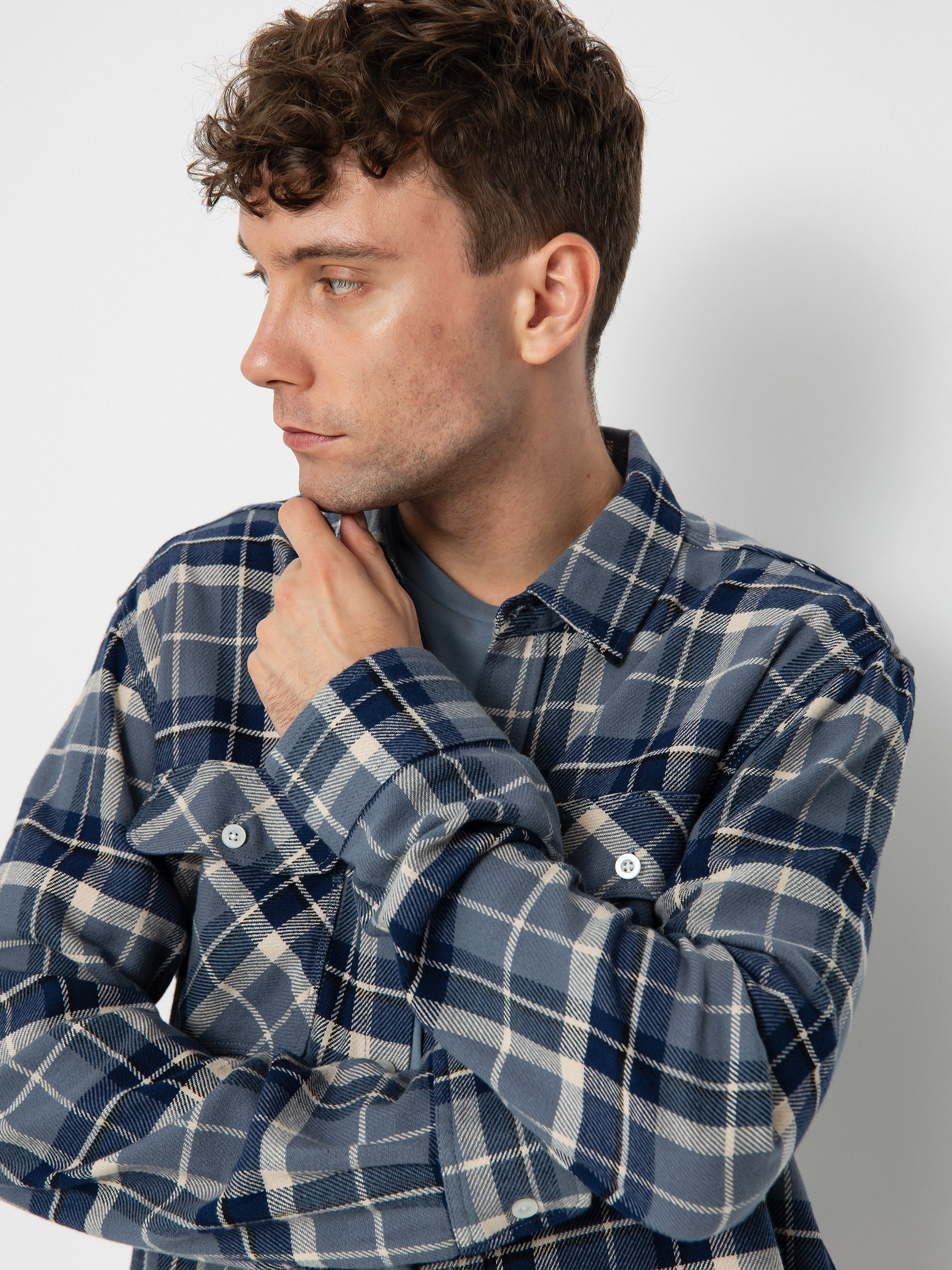 Brixton Bowery Flannel Ls Shirt (flint blue/twilight blue/beige)