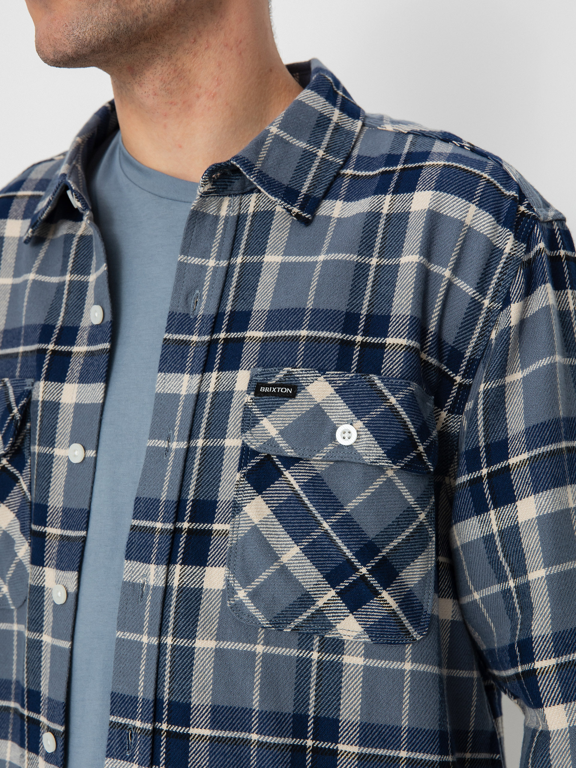 Brixton Bowery Flannel Ls Shirt (flint blue/twilight blue/beige)