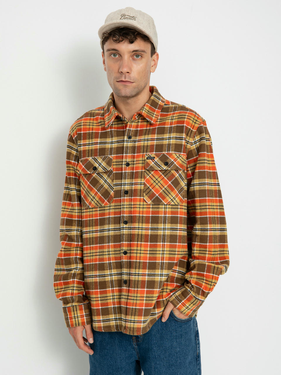 Brixton Bowery Heavy Weight Ls Hemd (desert palm/antelope/burnt red)