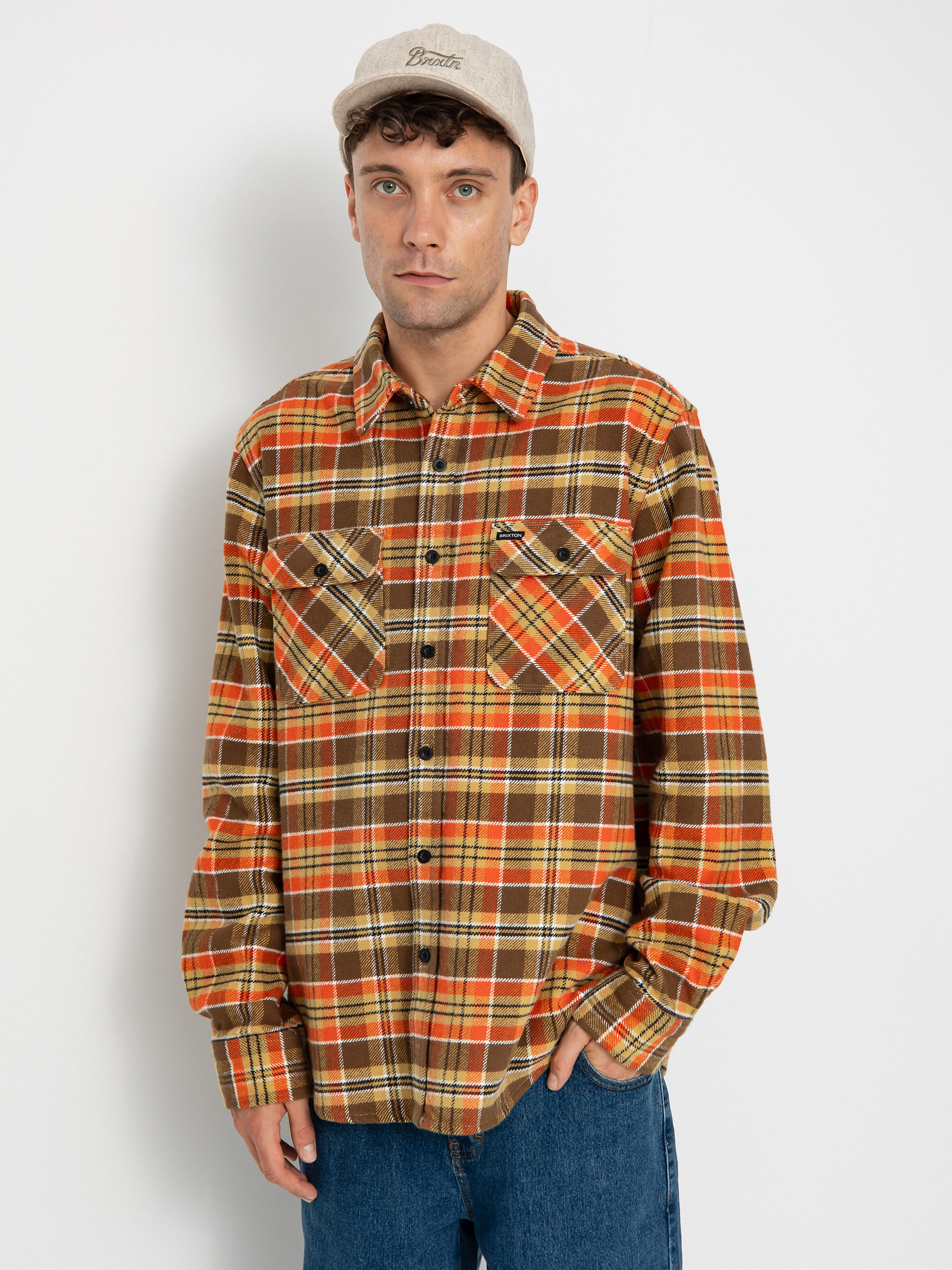 Brixton Bowery Heavy Weight Ls Shirt (desert palm/antelope/burnt red)