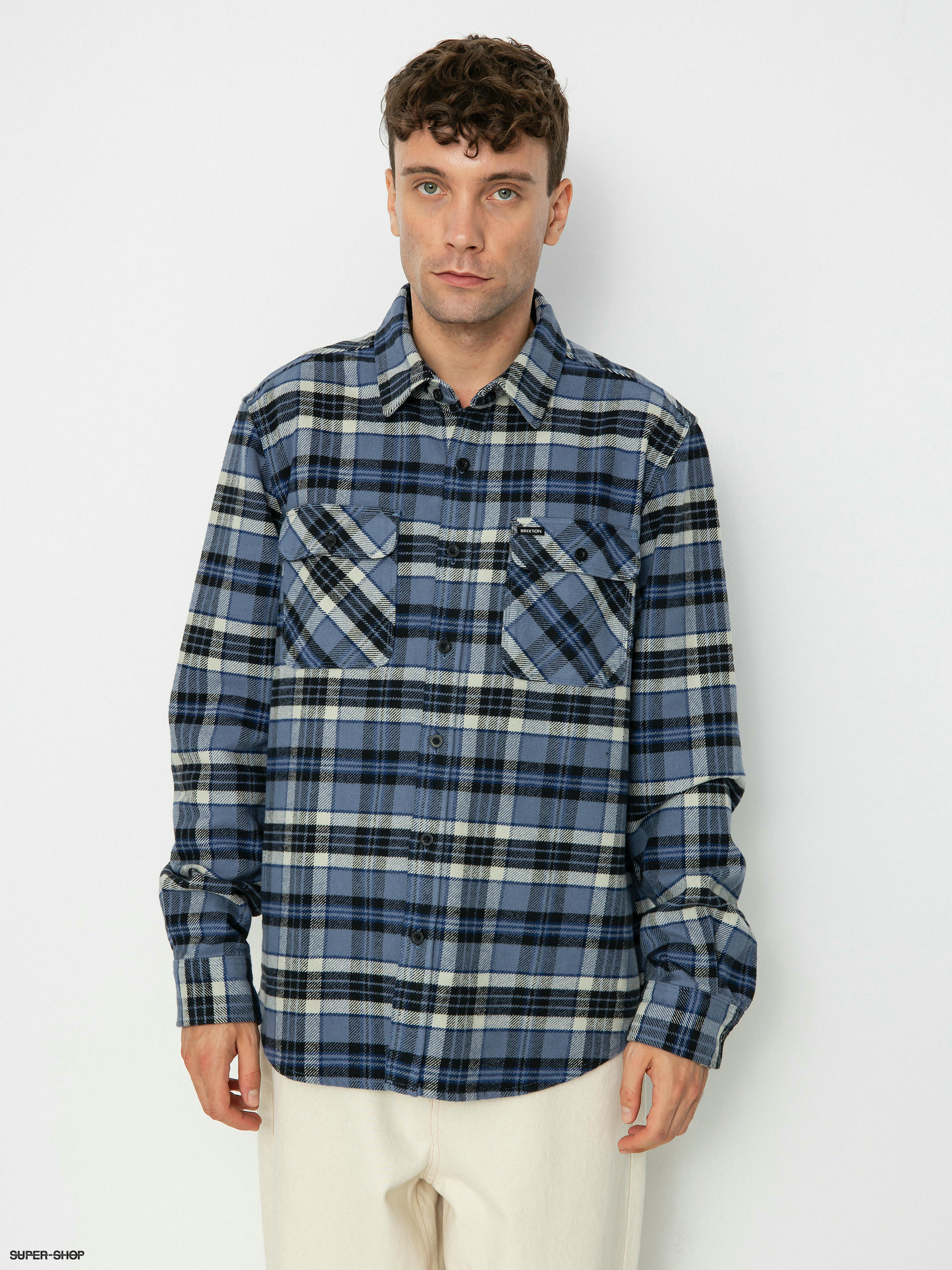 Brixton Navy Bowery Heavyweight Long Sleeve Flannel Shirt