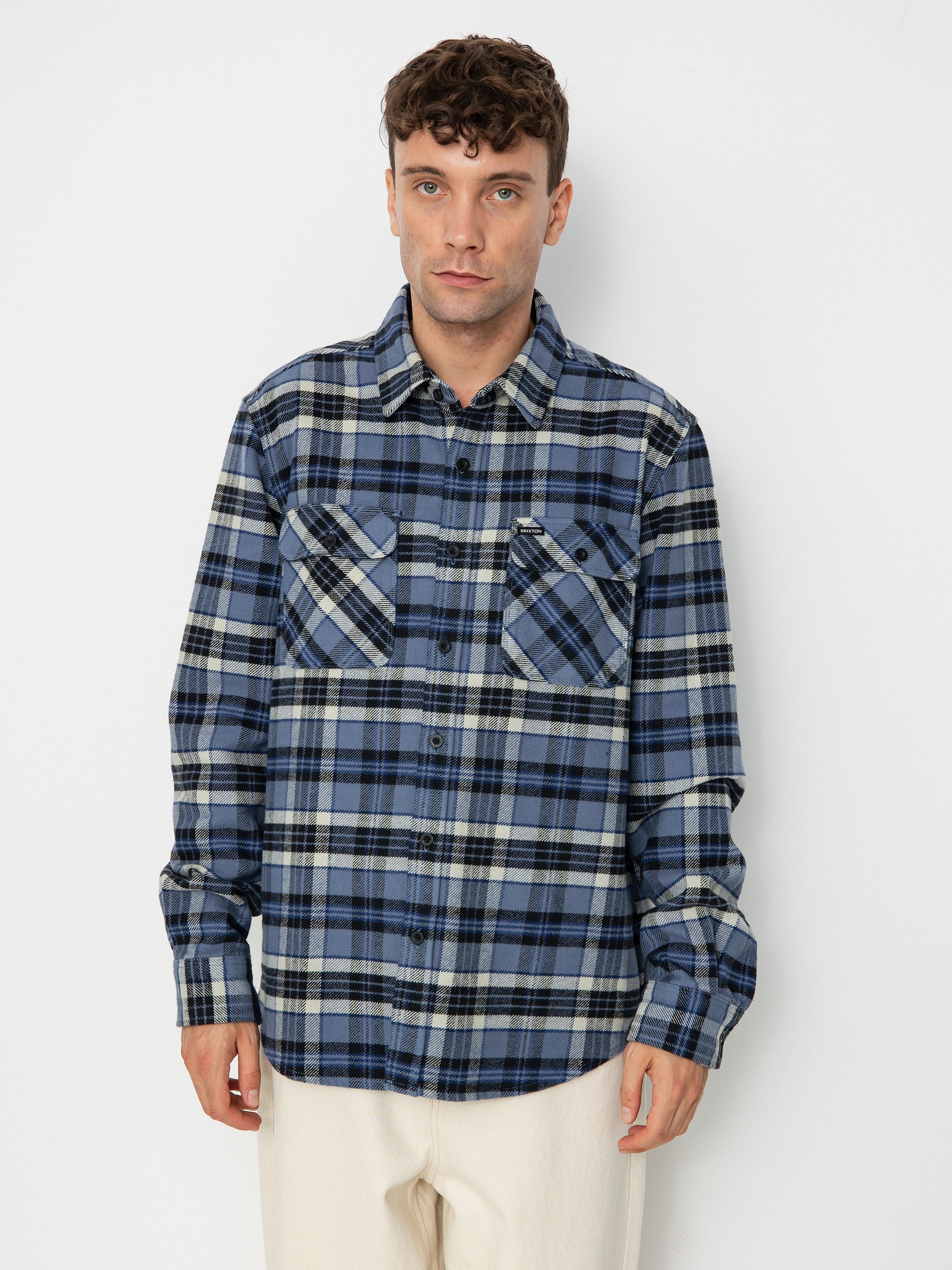 Brixton Bowery Heavy Weight Ls Shirt (flint blue/black/mineral grey)