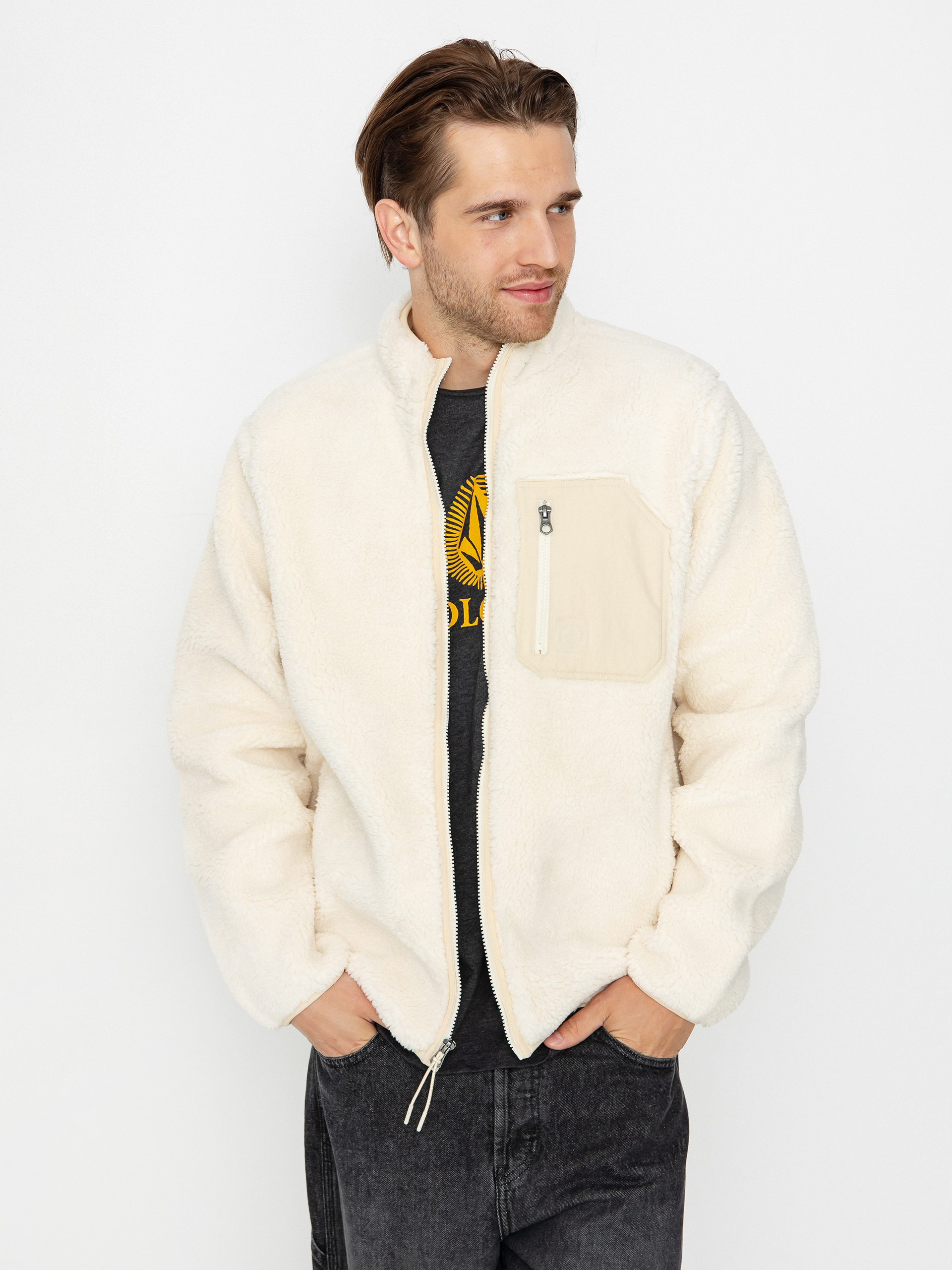 Mens Volcom Muzzer Fuzzar Zip Fleece (dirty white)