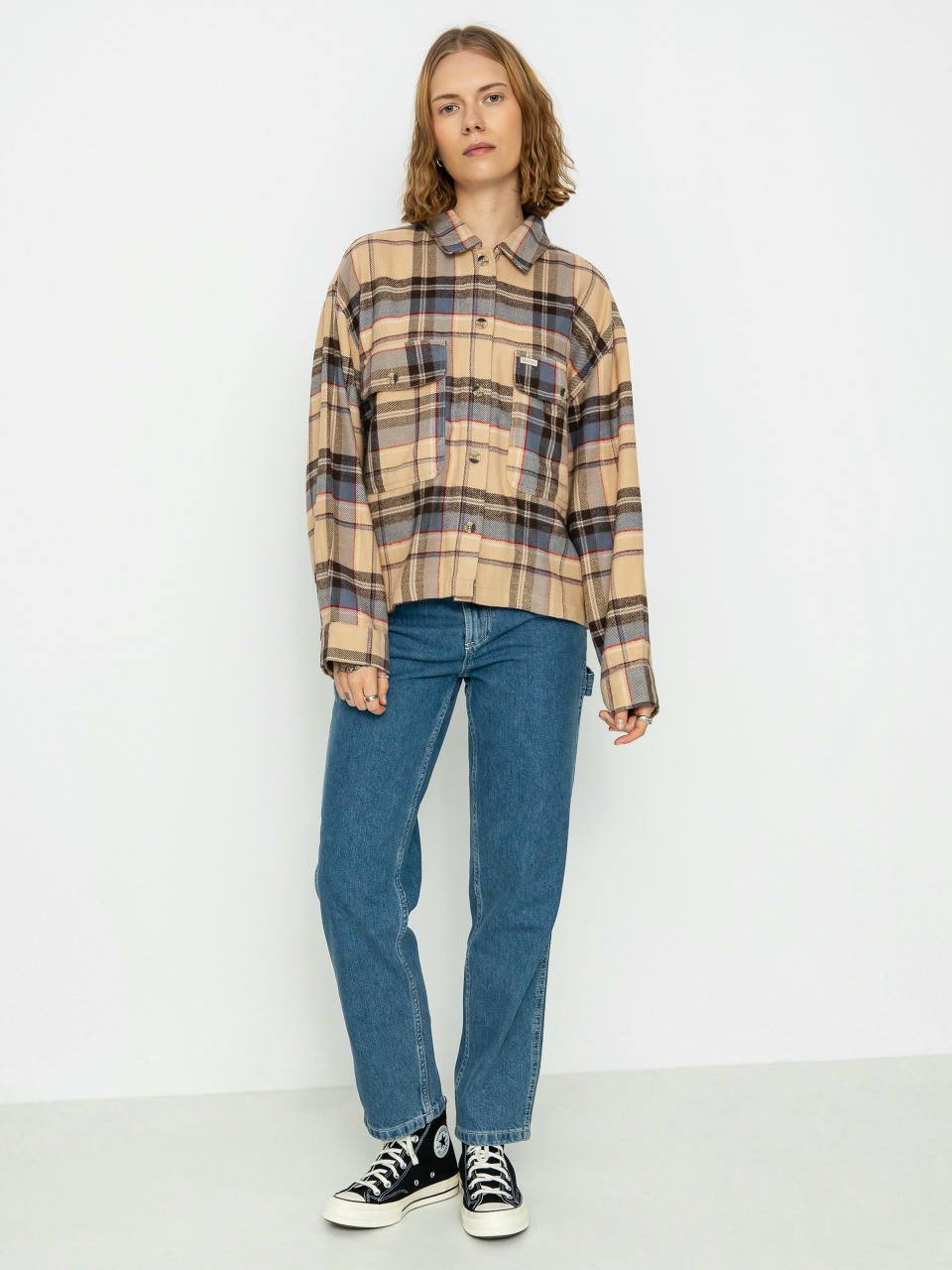 Brixton Bowery Flannel Ls Hemd Wmn (sesame/flint blue)