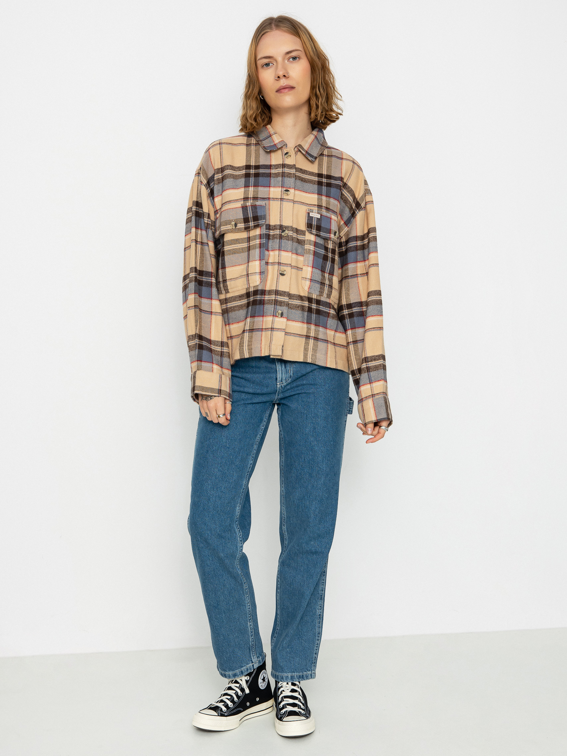 Brixton Bowery Flannel Ls Shirt Wmn (sesame/flint blue)