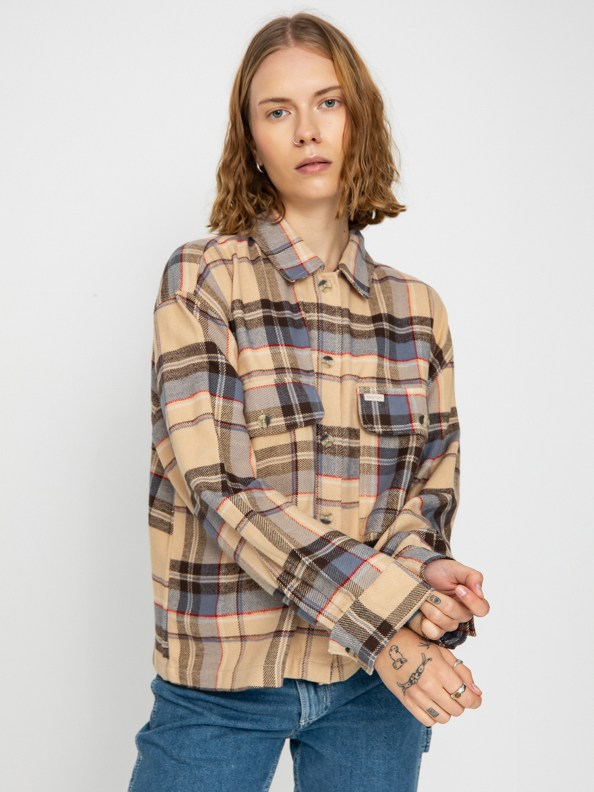Brixton Bowery Flannel Ls Shirt Wmn (sesame/flint blue)