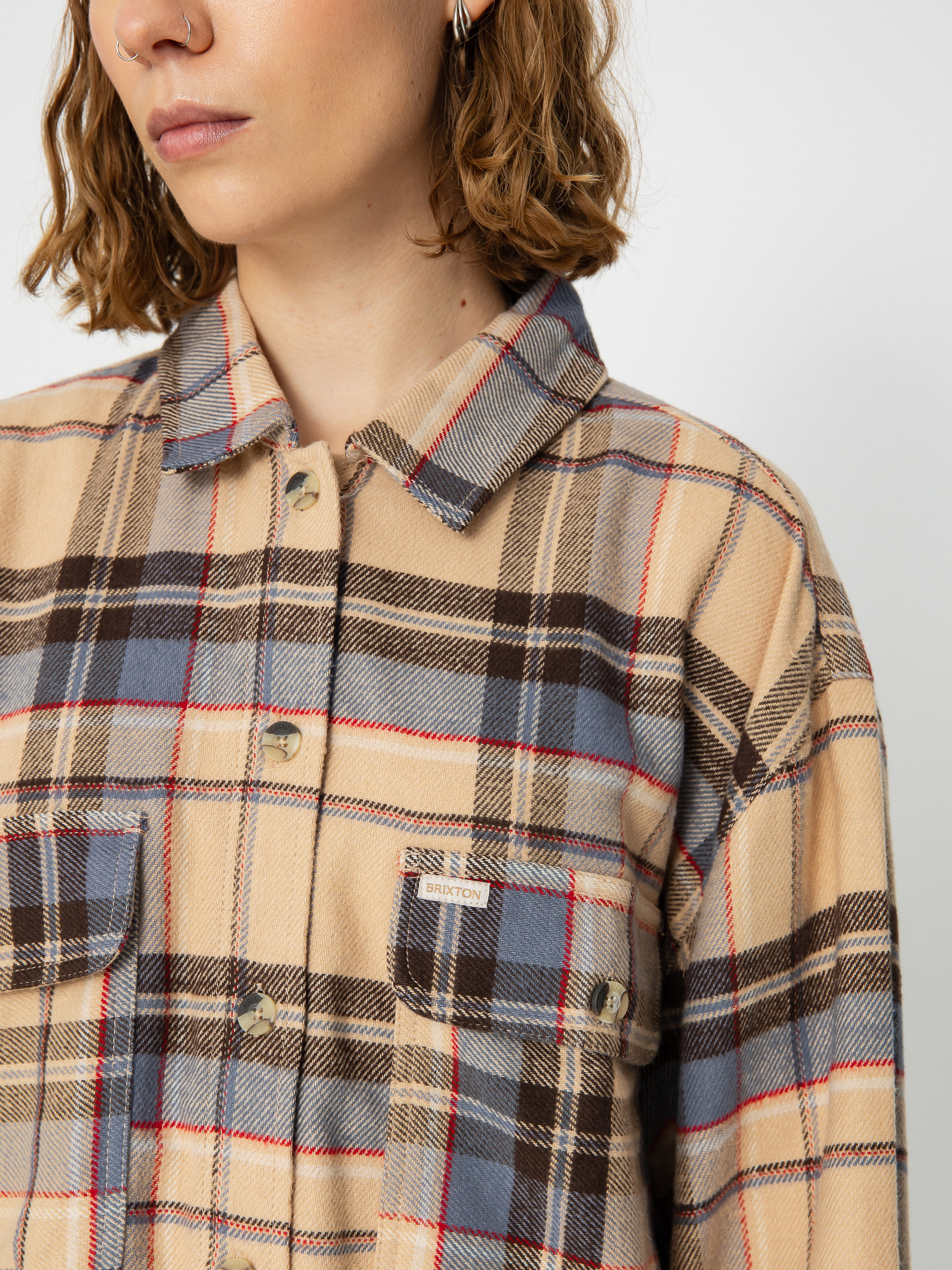 Brixton Bowery Flannel Ls Shirt Wmn (sesame/flint blue)