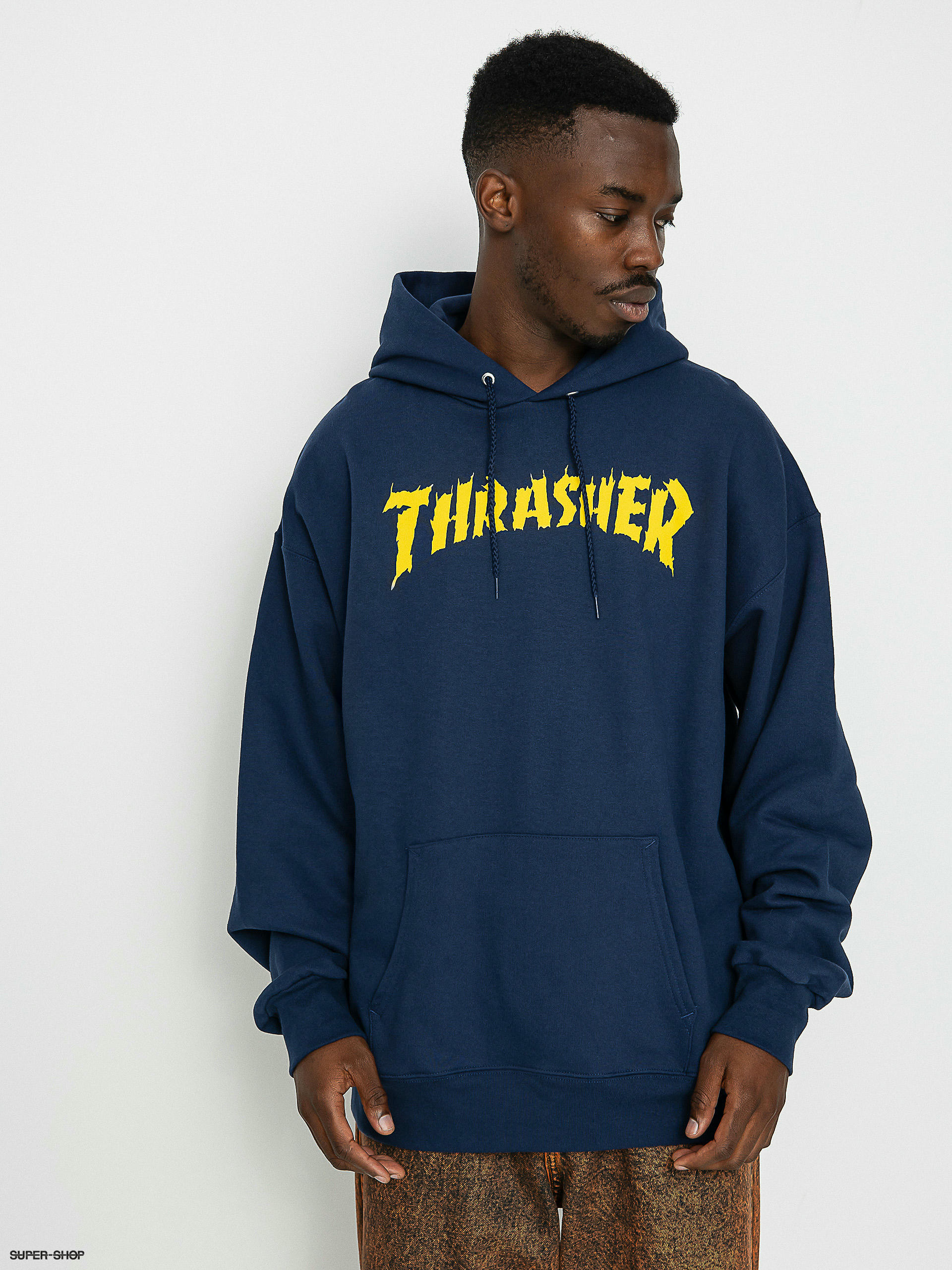 Blue top thrasher sweater