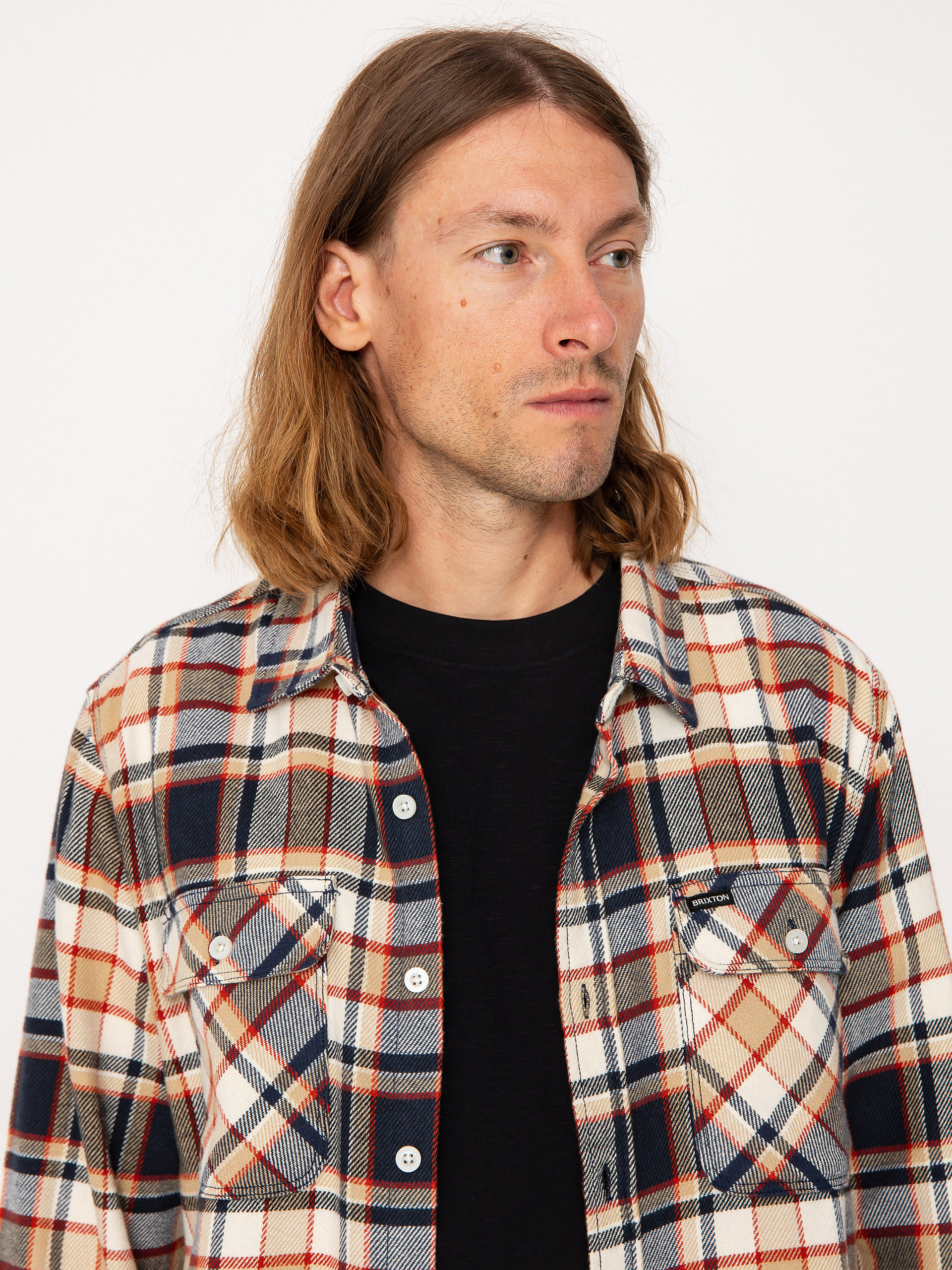 Brixton Bowery Flannel Ls Shirt (washed navy/barn red/off white)
