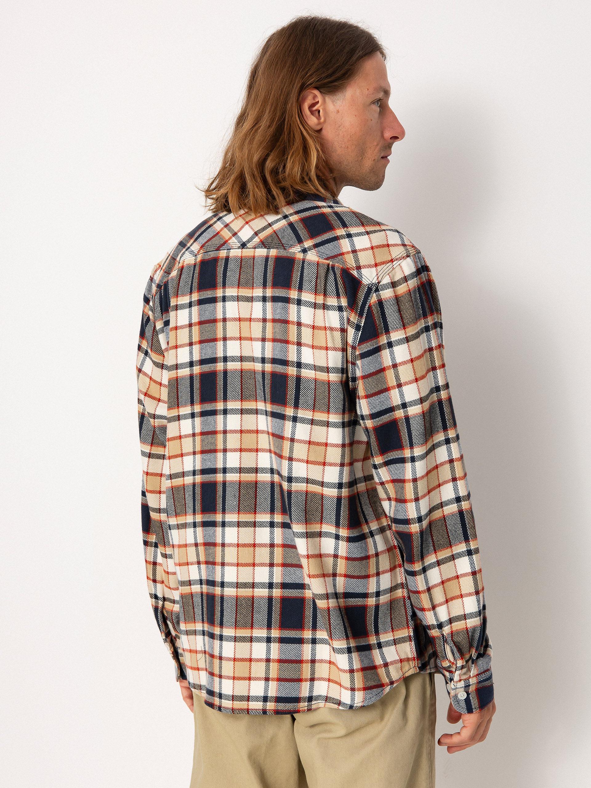 Brixton Bowery Flannel Ls Shirt (washed navy/barn red/off white)