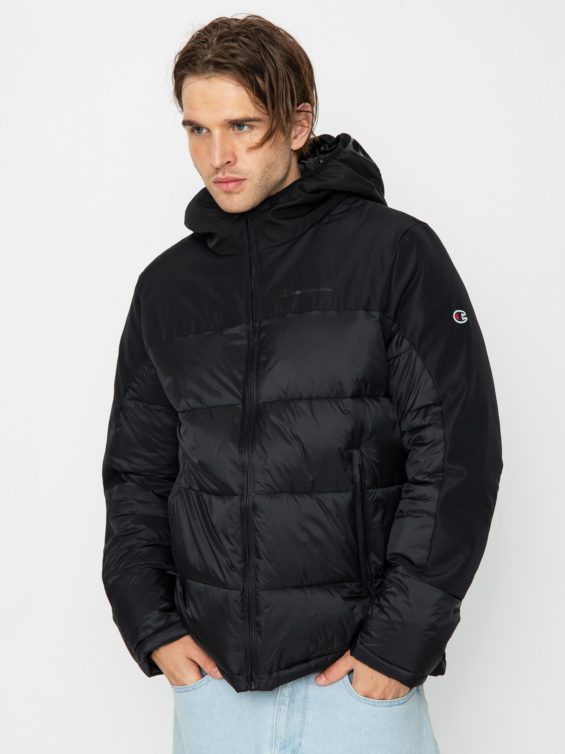 Black champion puffer jacket online