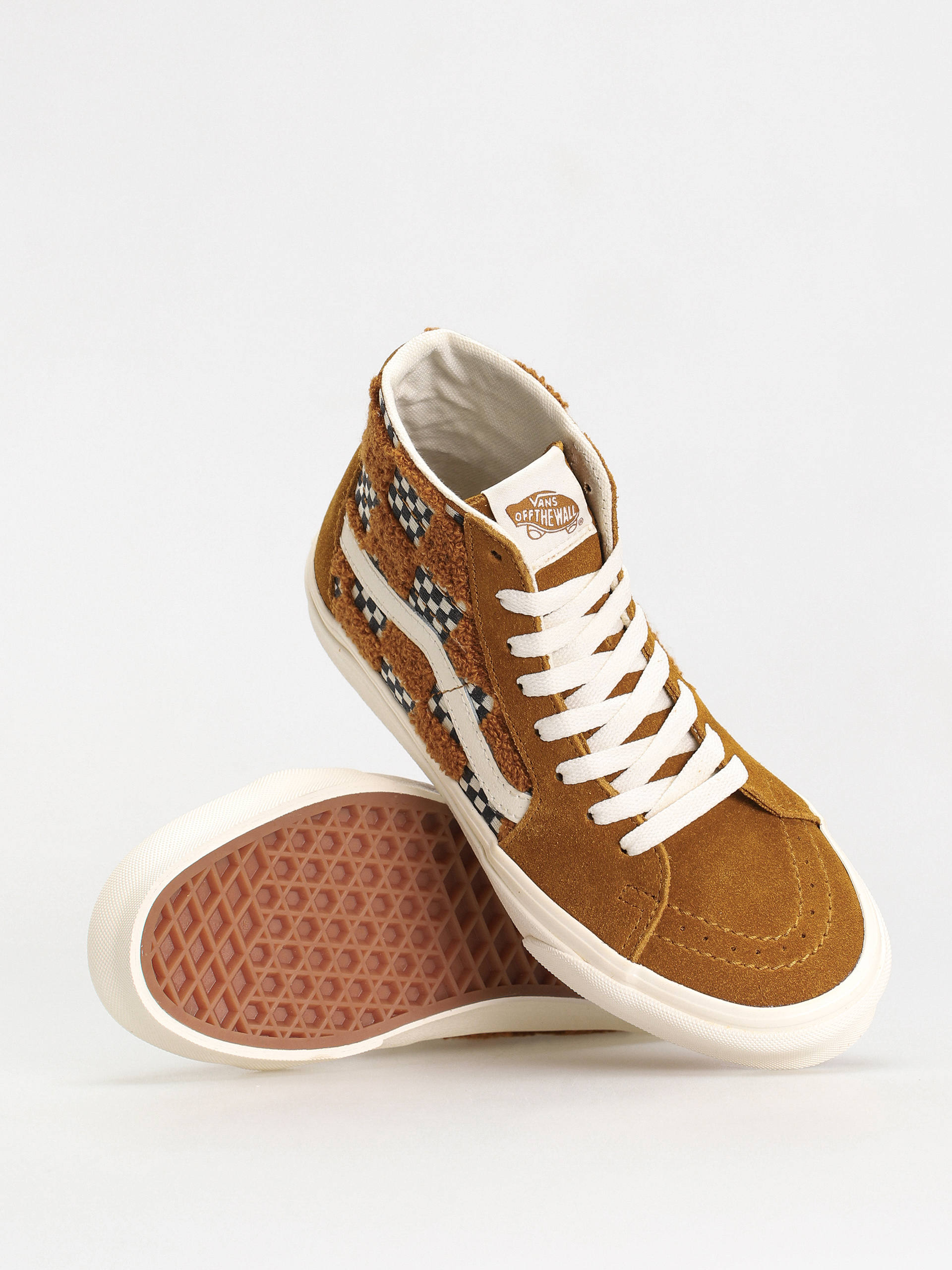Vans Sk8 Hi Tapered Shoes (tufted check golden brown)