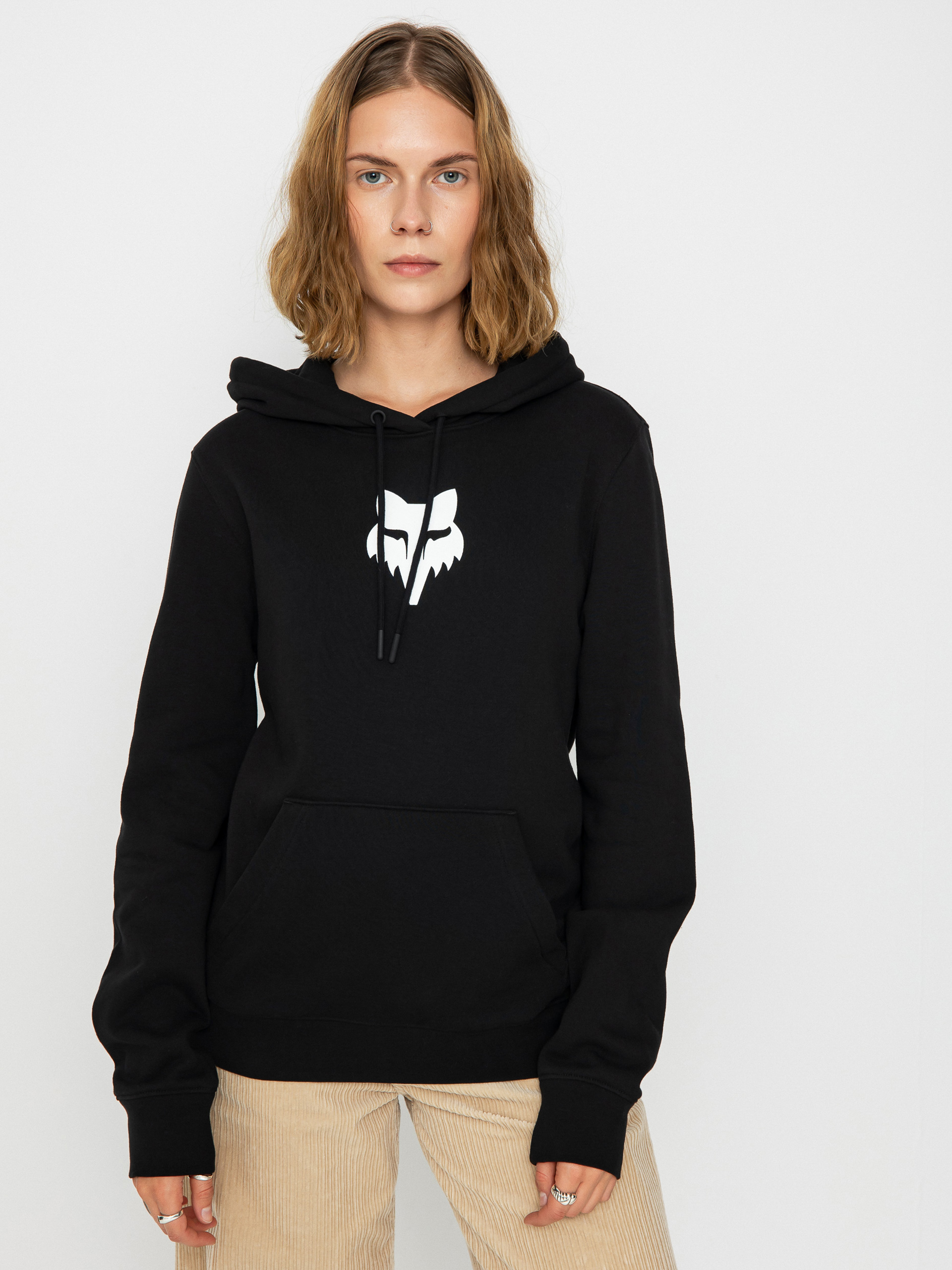 Fox Lapped Pullover Fleece Black, Felpa Con Cappuccio In Misto Cotone, Logo Sul Retro, Nera