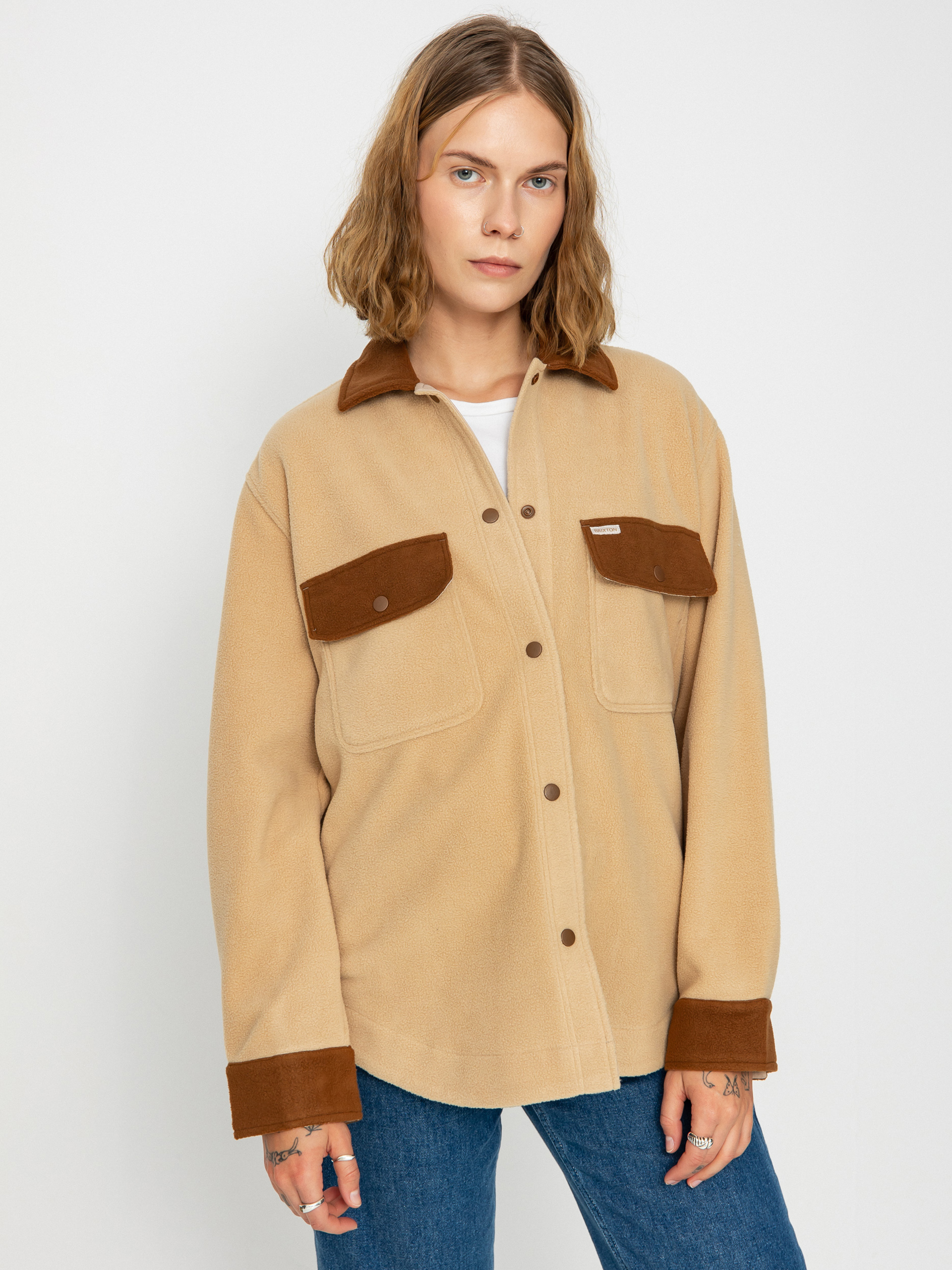 Brixton Bowery Bf Arctic Stretch Fleec Shirt Wmn (sesame/bison)