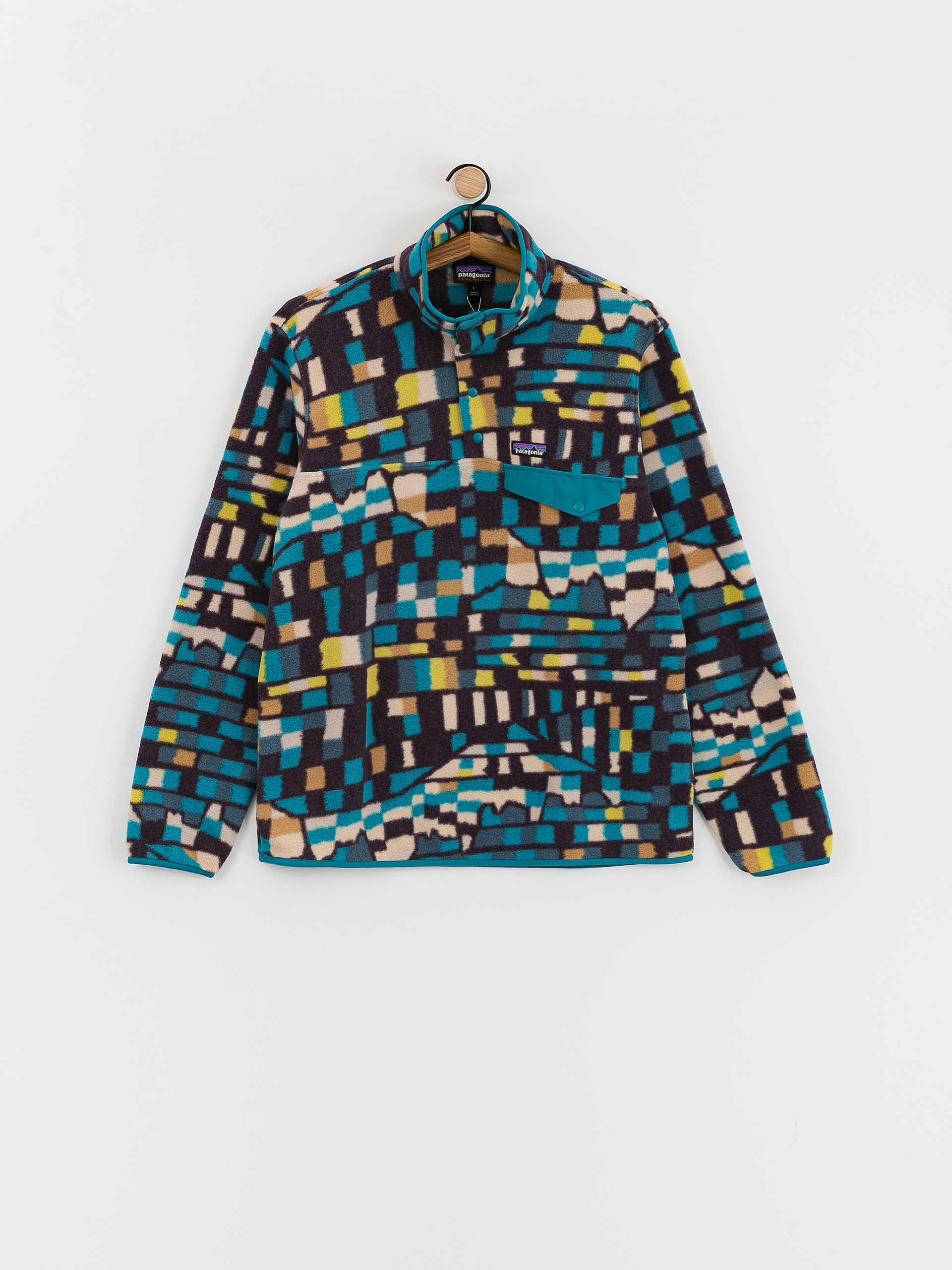 Mens Patagonia Lightweight Synchilla Snap T Fleece  (fitz roy patchwork/belay blue)