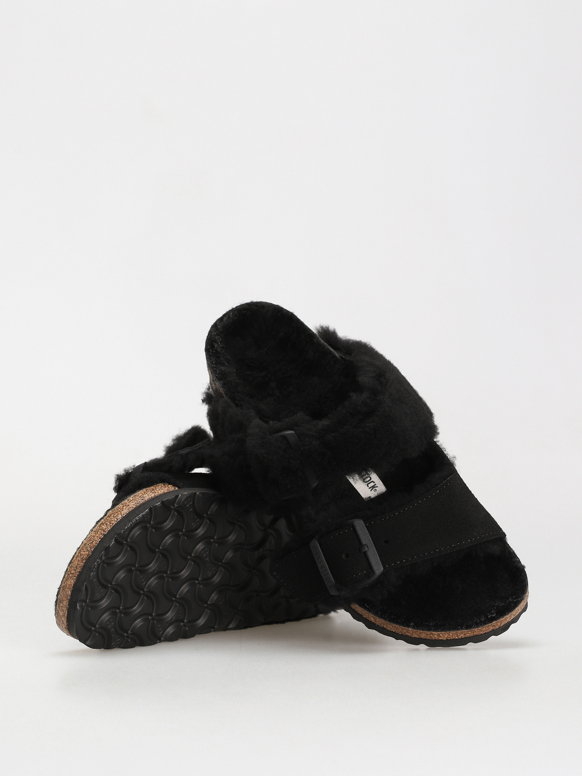 Birkenstock Arizona Split Teddy Parts Rivet Logo Suede Leather/Fur Narrow Sandalen Wmn (black)