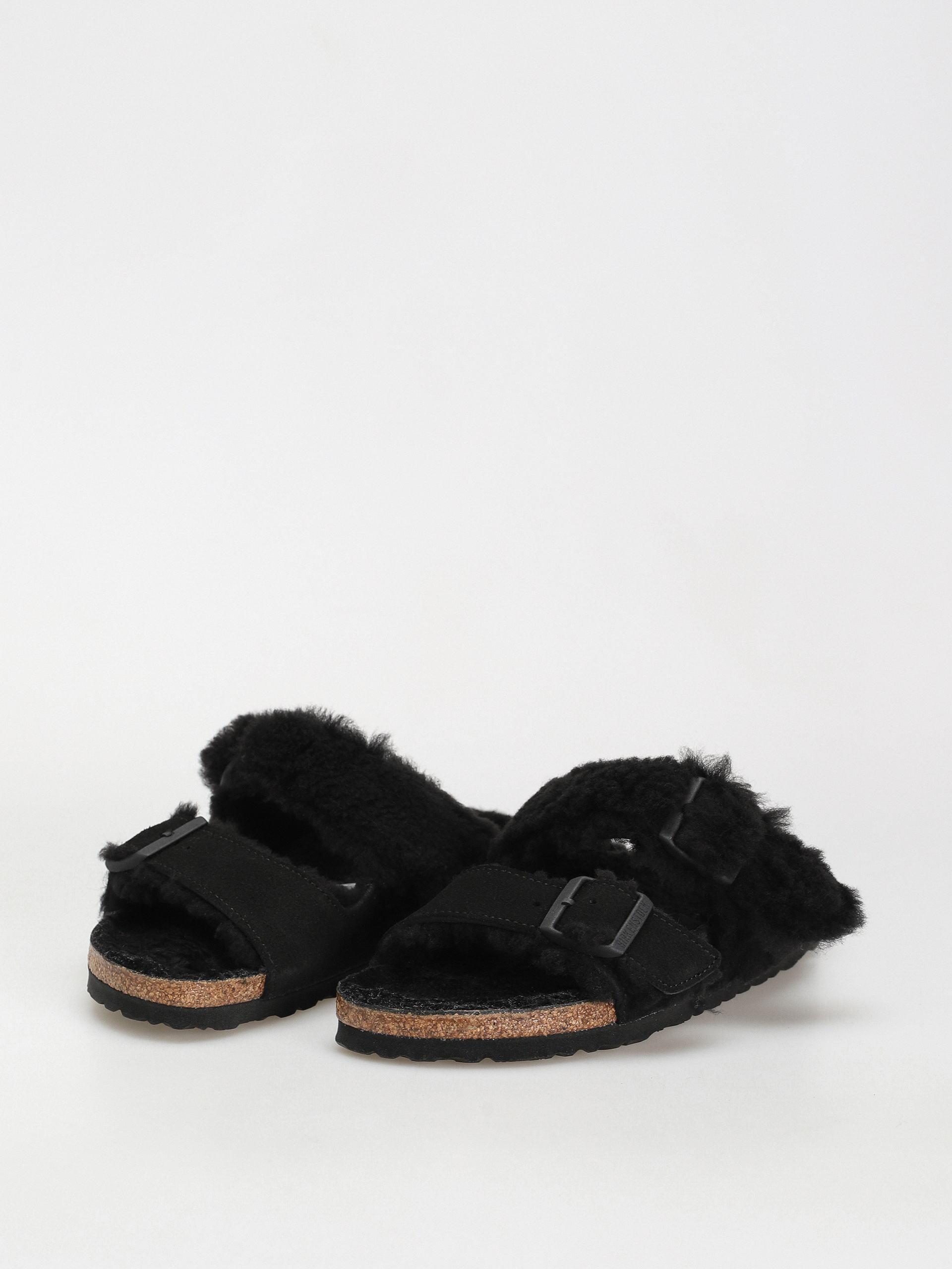 Birkenstock Arizona Split Teddy Parts Rivet Logo Suede Leather/Fur Narrow Flip-flops Wmn (black)
