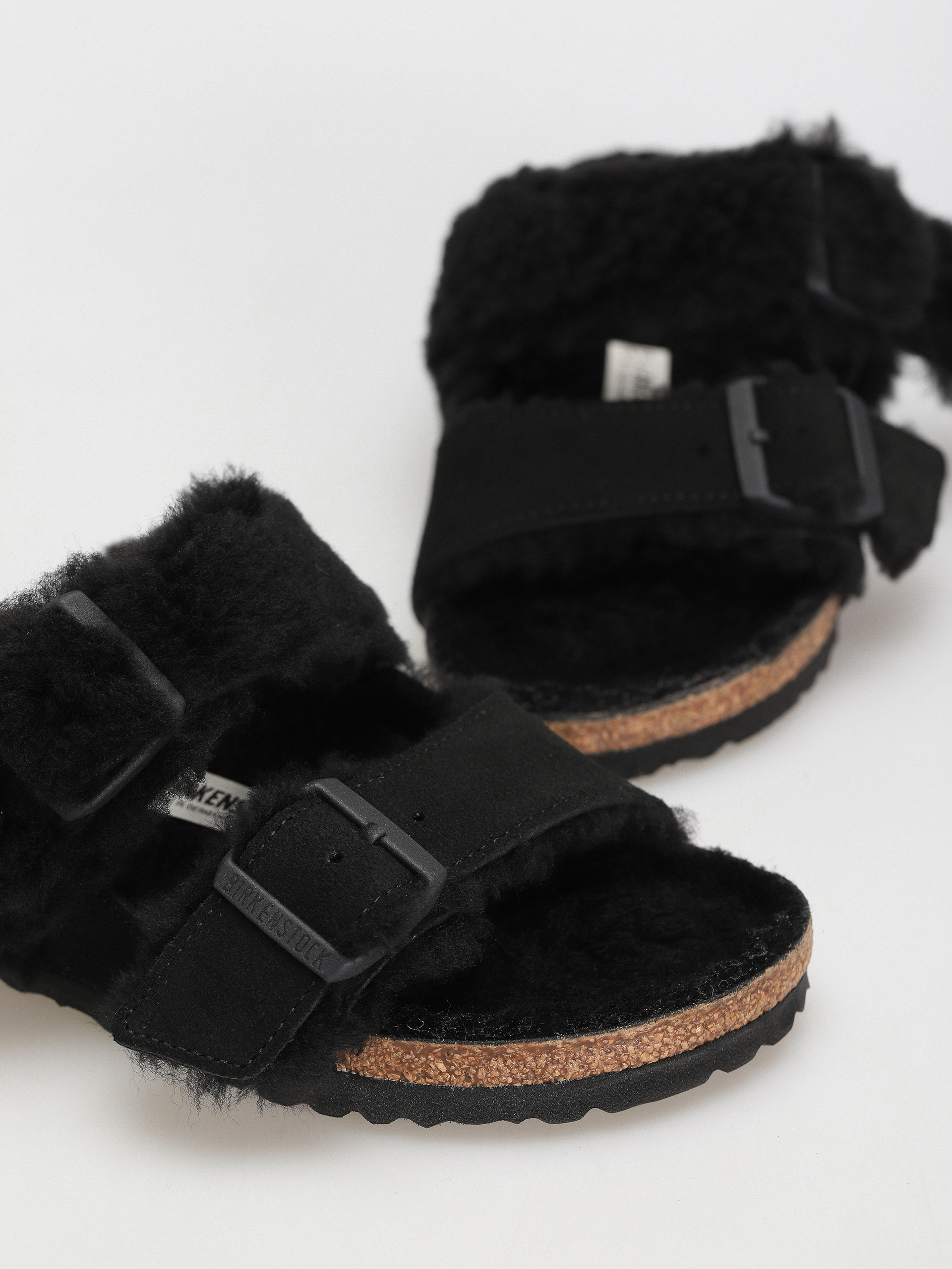 Birkenstock Arizona Split Teddy Parts Rivet Logo Suede Leather/Fur Narrow Flip-flops Wmn (black)