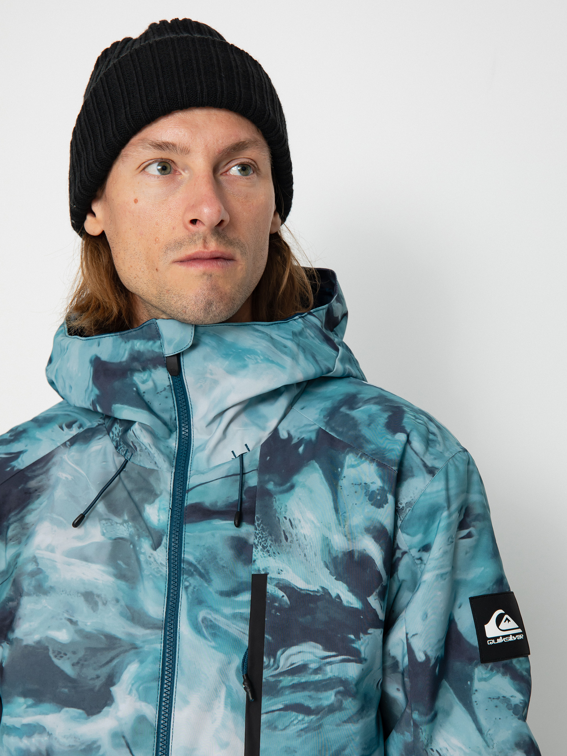 Mens Quiksilver Mission Printed Block Snowboard jacket (resin tint majolica blue)
