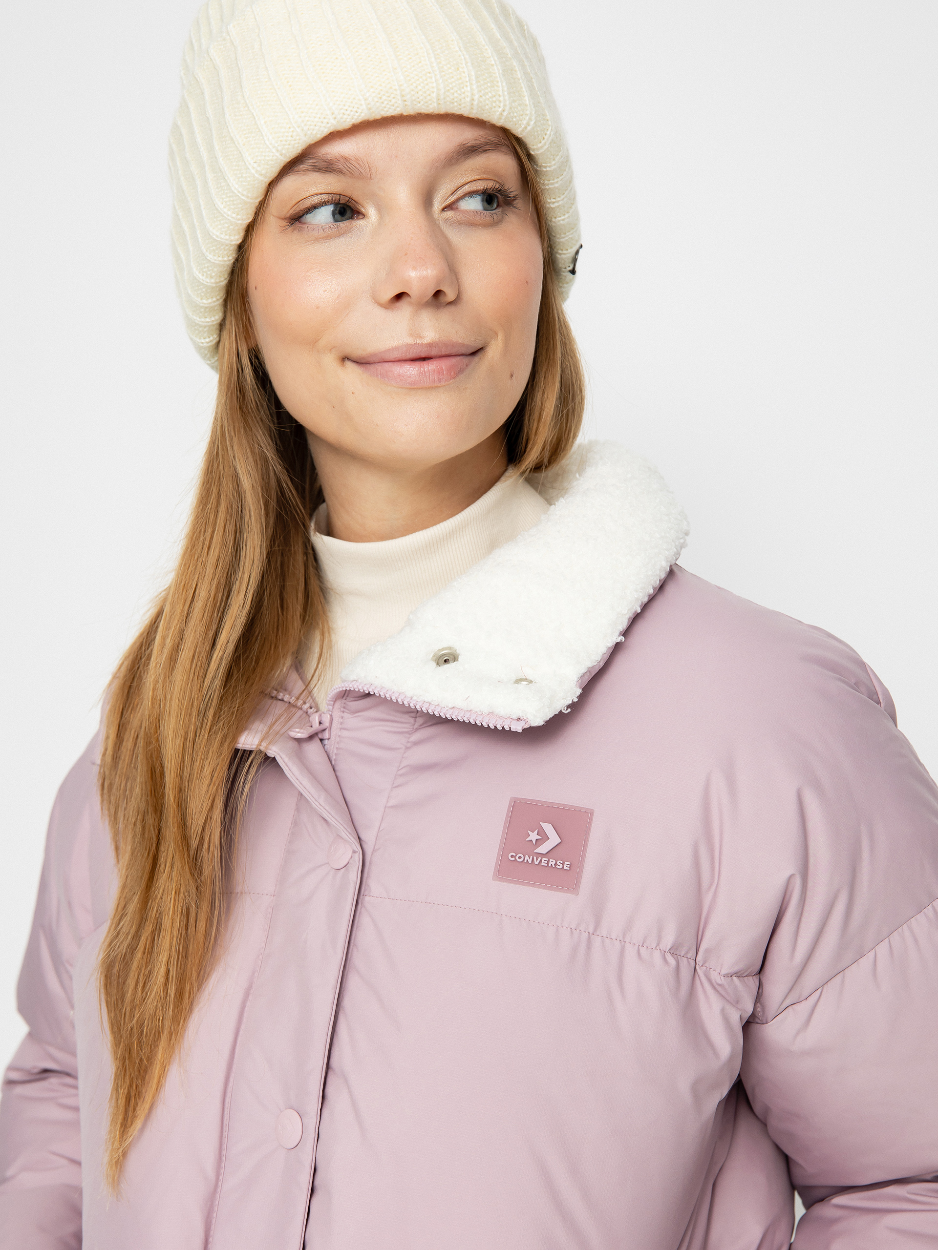 Converse womens core padded shop down hooded jacket cosmos pink