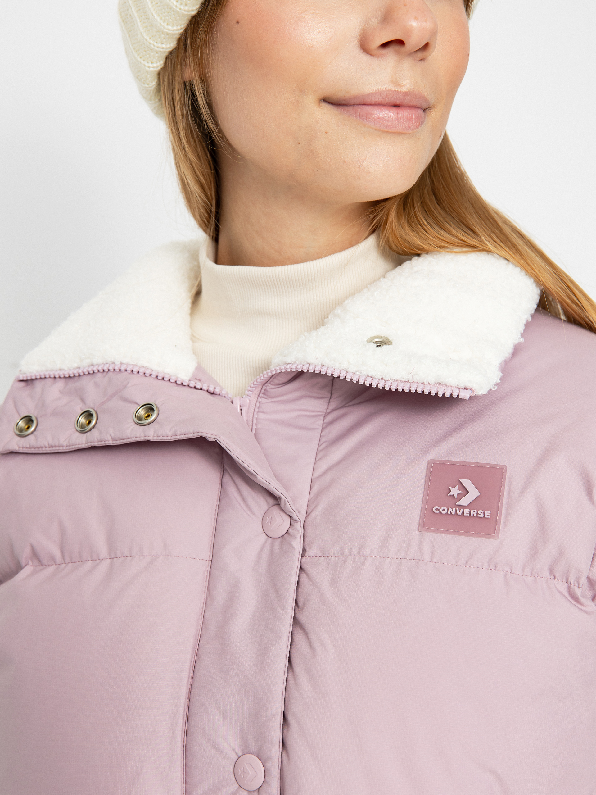 Converse womens core padded down hooded jacket cosmos pink sale