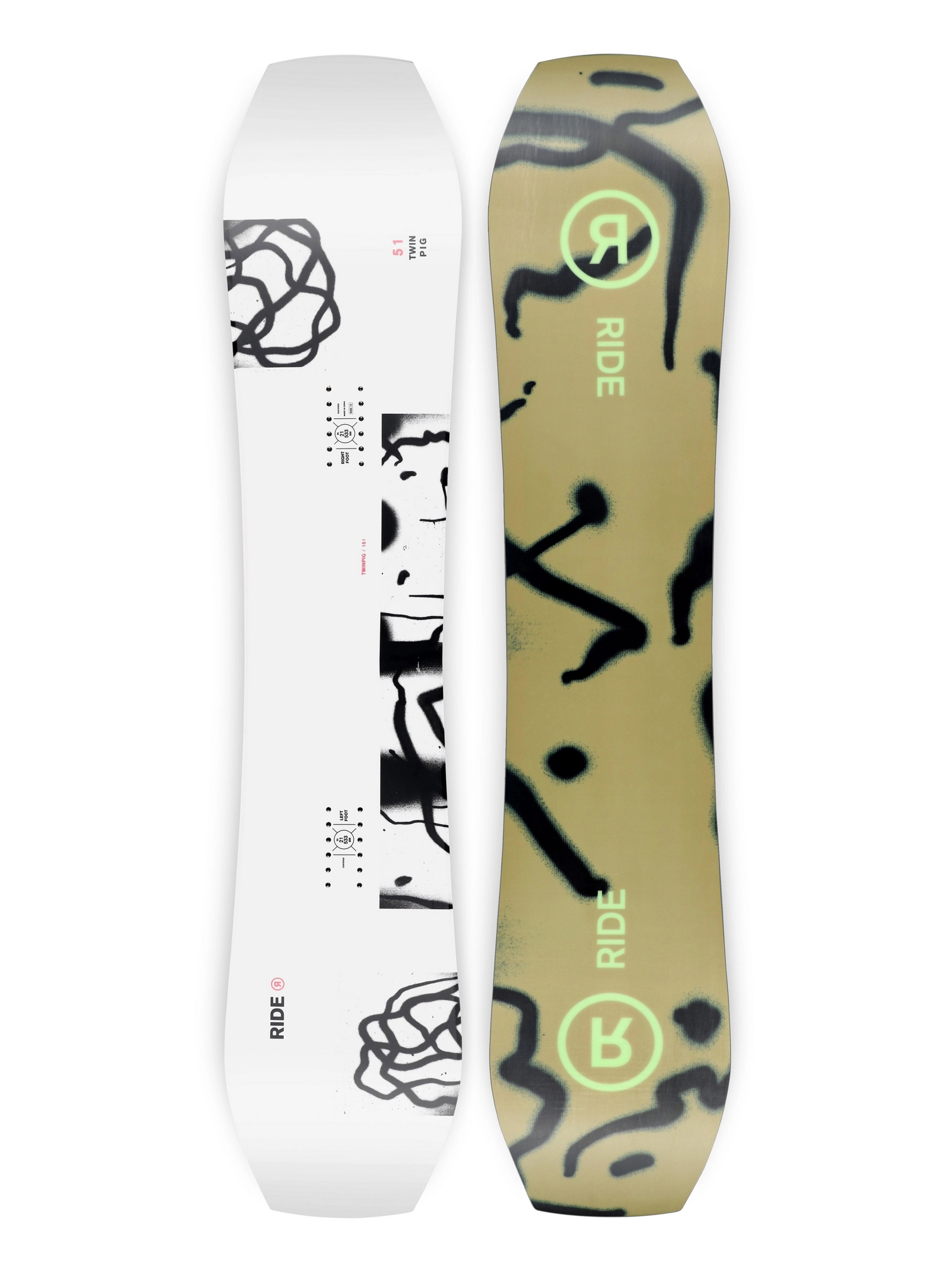 Ride Twinpig Snowboard - white, green, multicolor