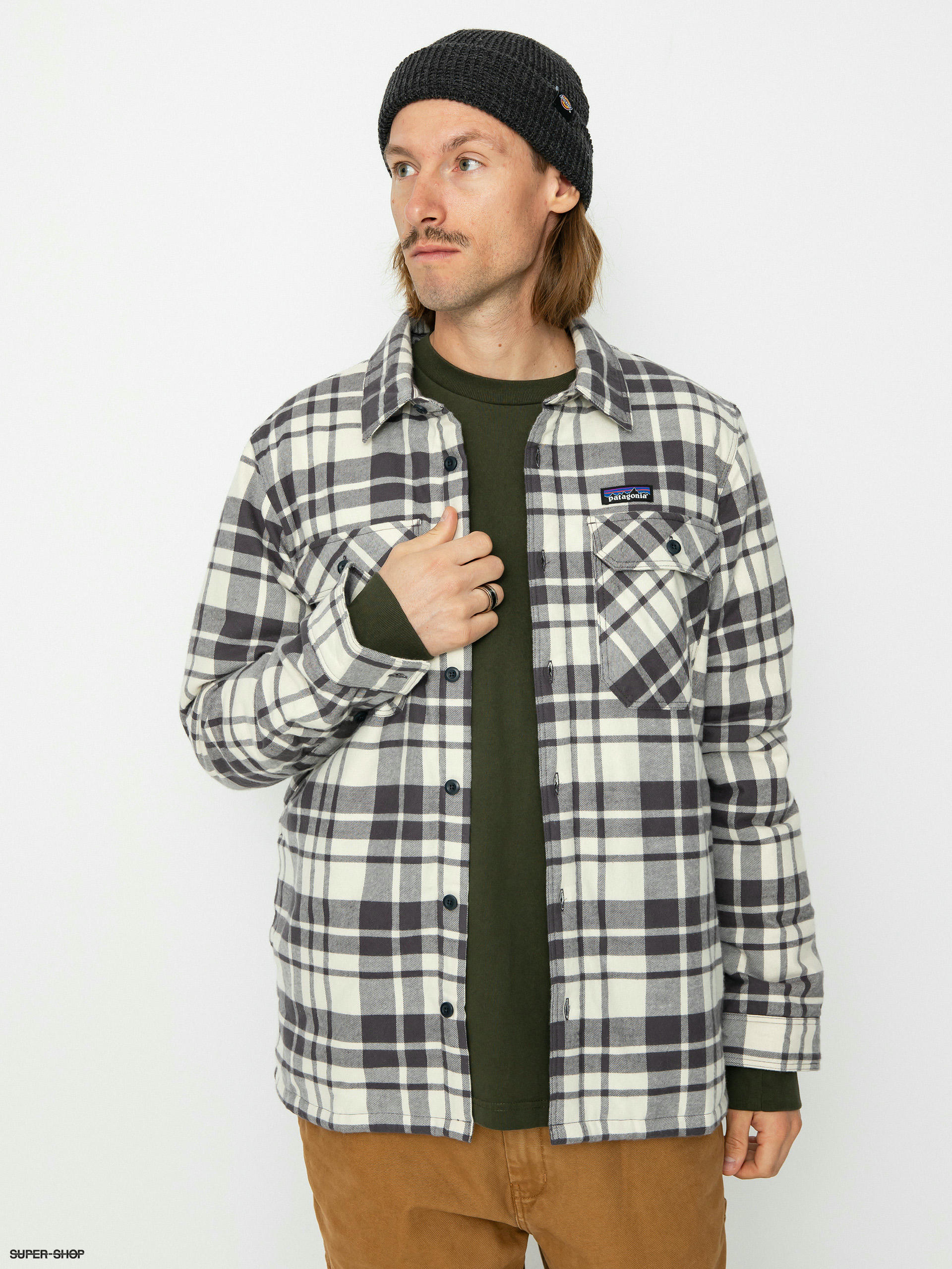 Patagonia Insulated Organic Cotton Fjord Flannel Jacket ice caps smolder blue