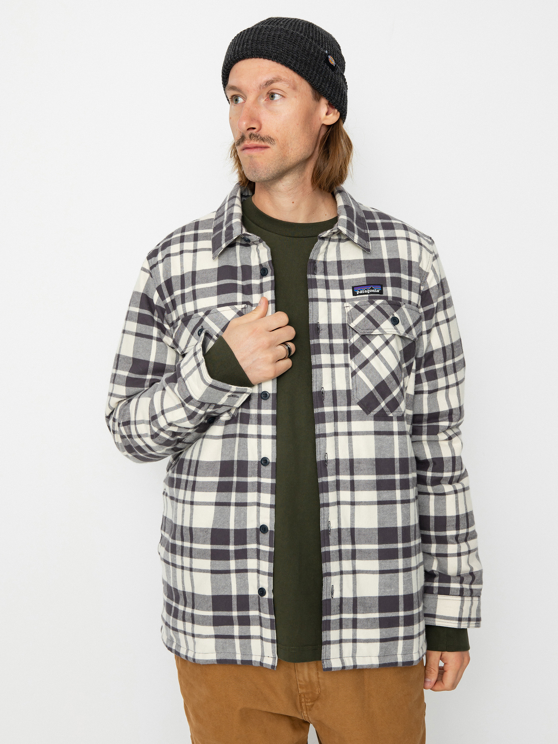 Patagonia Insulated Organic Cotton Fjord Flannel Jacket (ice caps/smolder blue)