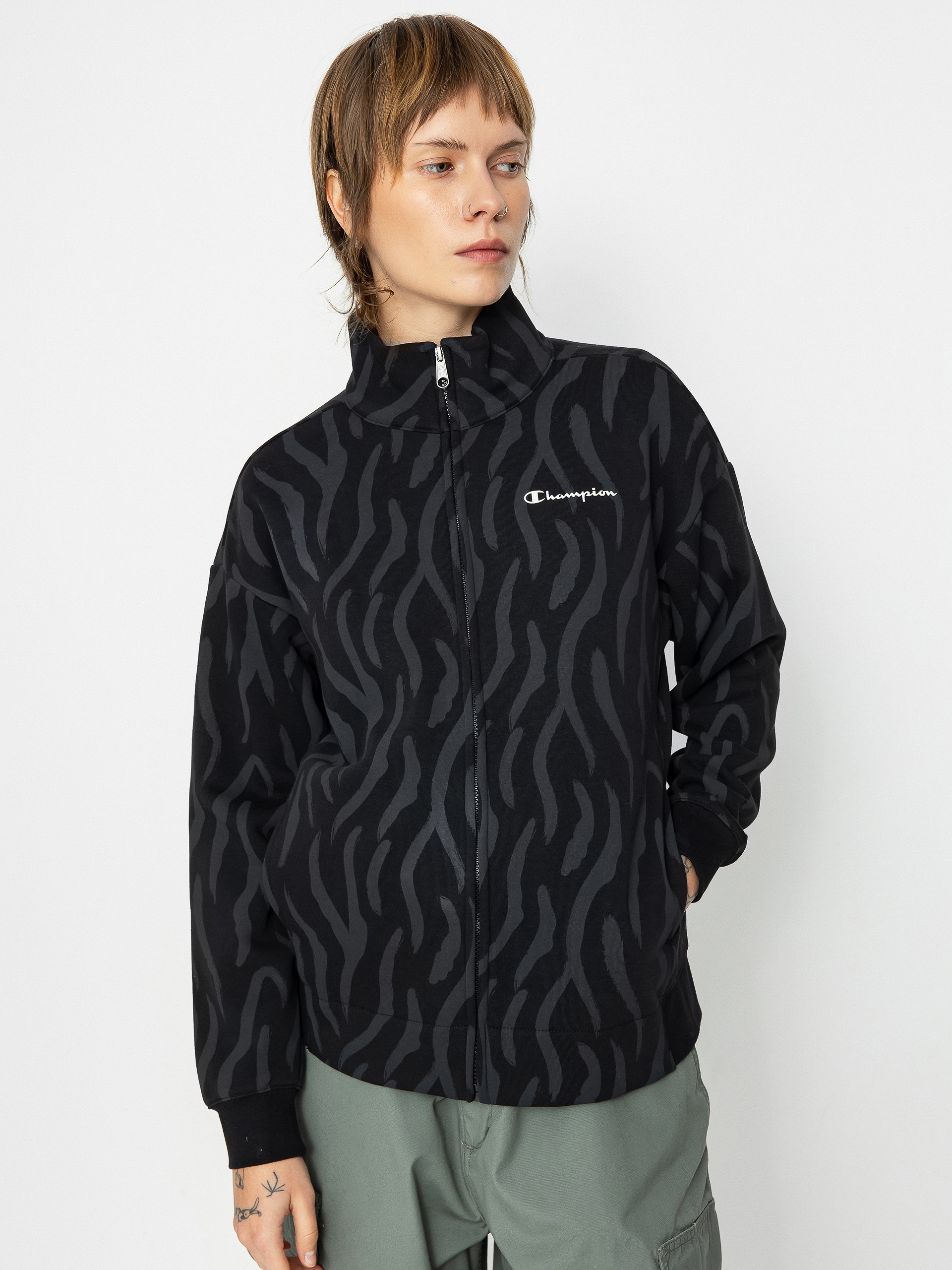 full zip champion windbreaker for women Champion Legacy Full Zip Sweatshirt 116912 Sweatshirt Wmn black  (nbk/allover)
