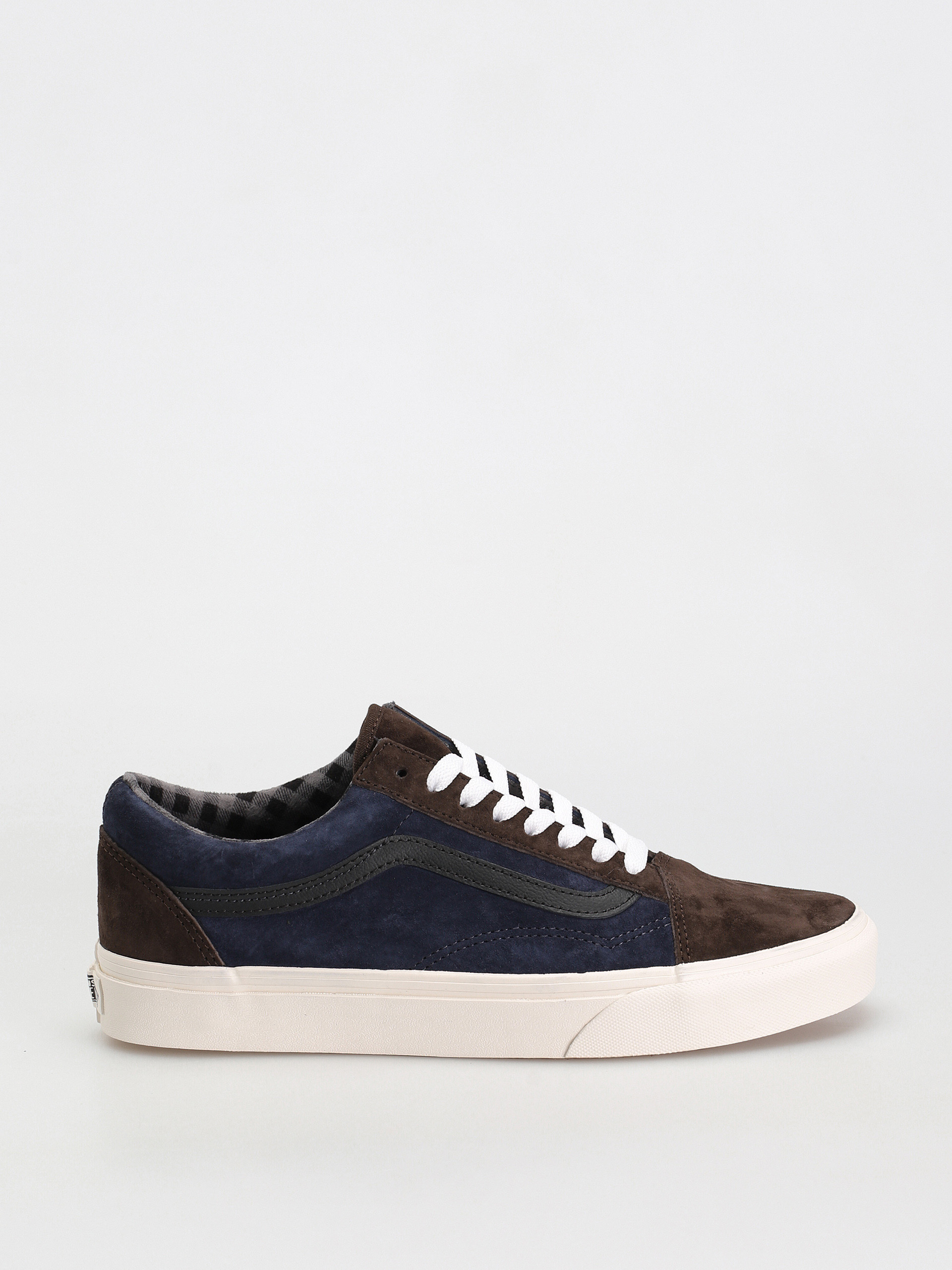 Vans Old Skool Shoes navy blue (pig suede plaid brown/navy)