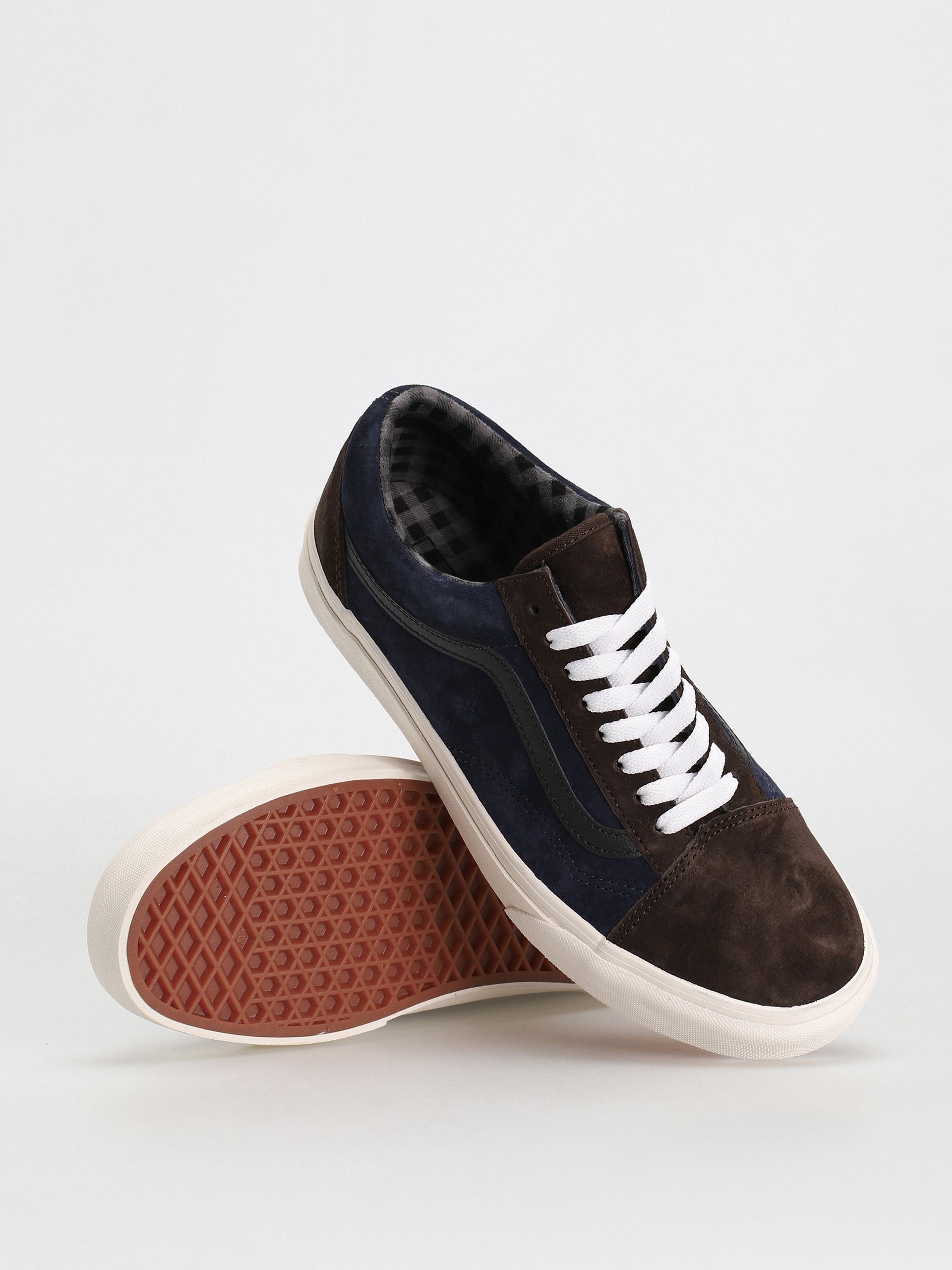 Vans Old Skool Schuhe pig suede plaid brown navy