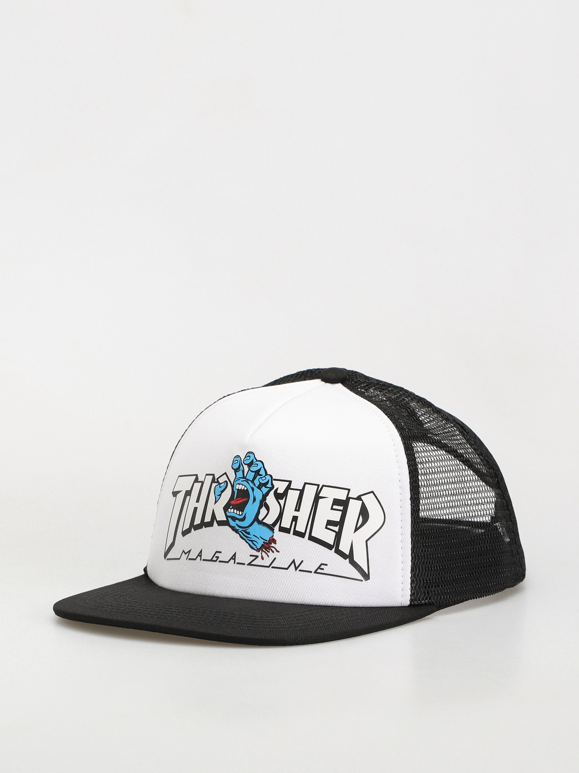 Santa Cruz X Thrasher Screaming Logo Mesh Trucker Cap white black white black