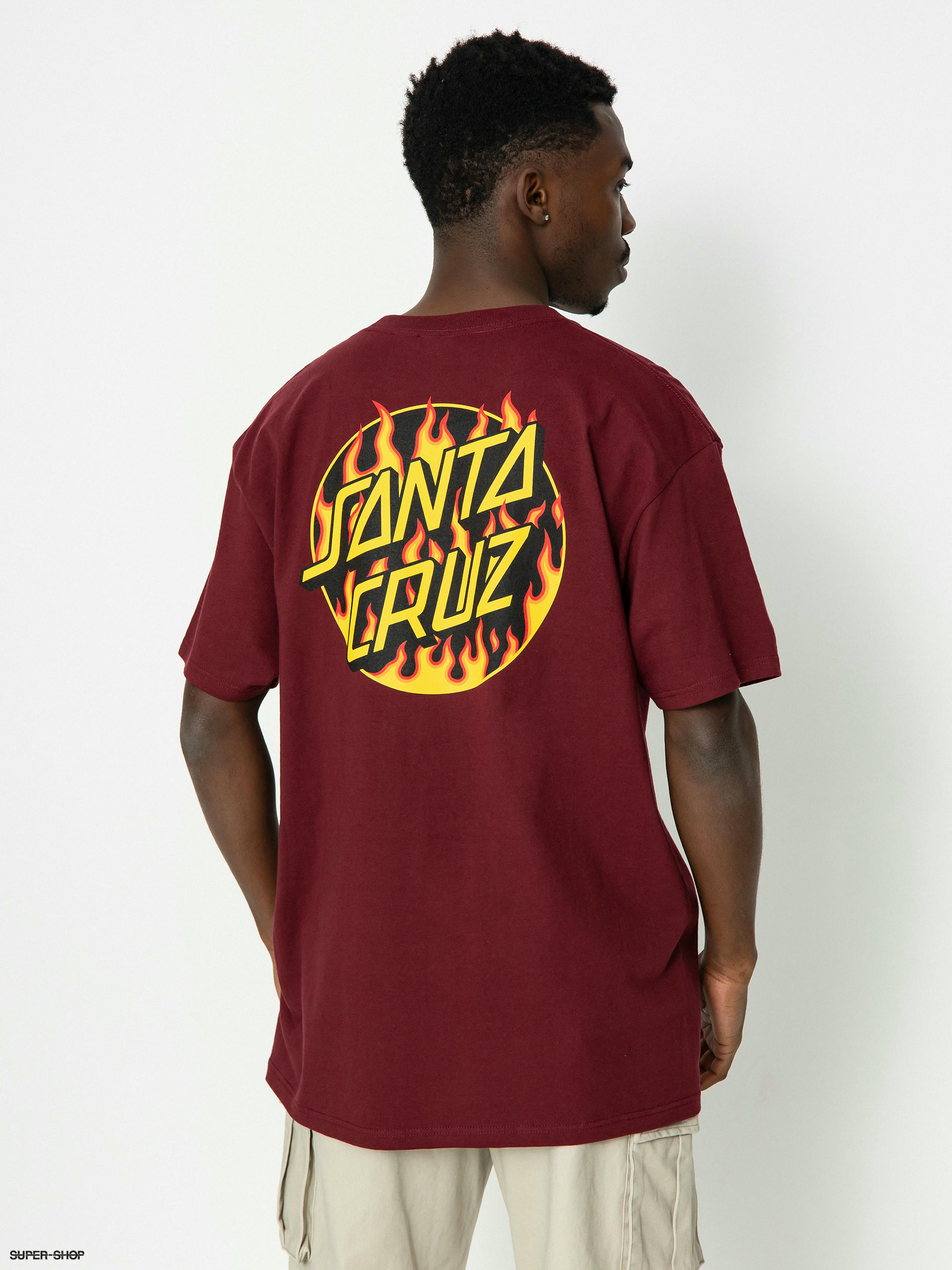 Santa Cruz X Thrasher Flame Dot T shirt burgundy