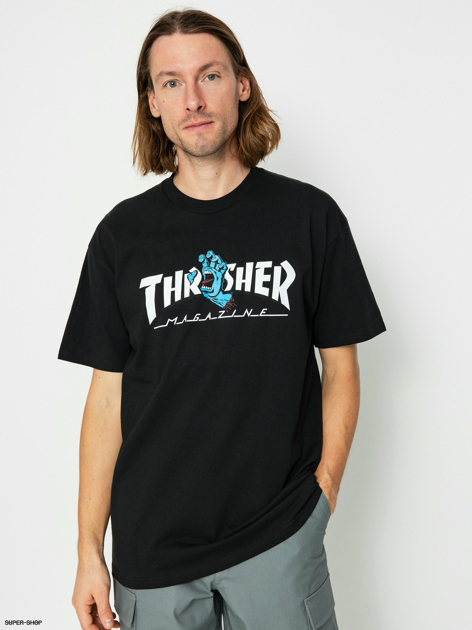 Black and white thrasher shirt best sale