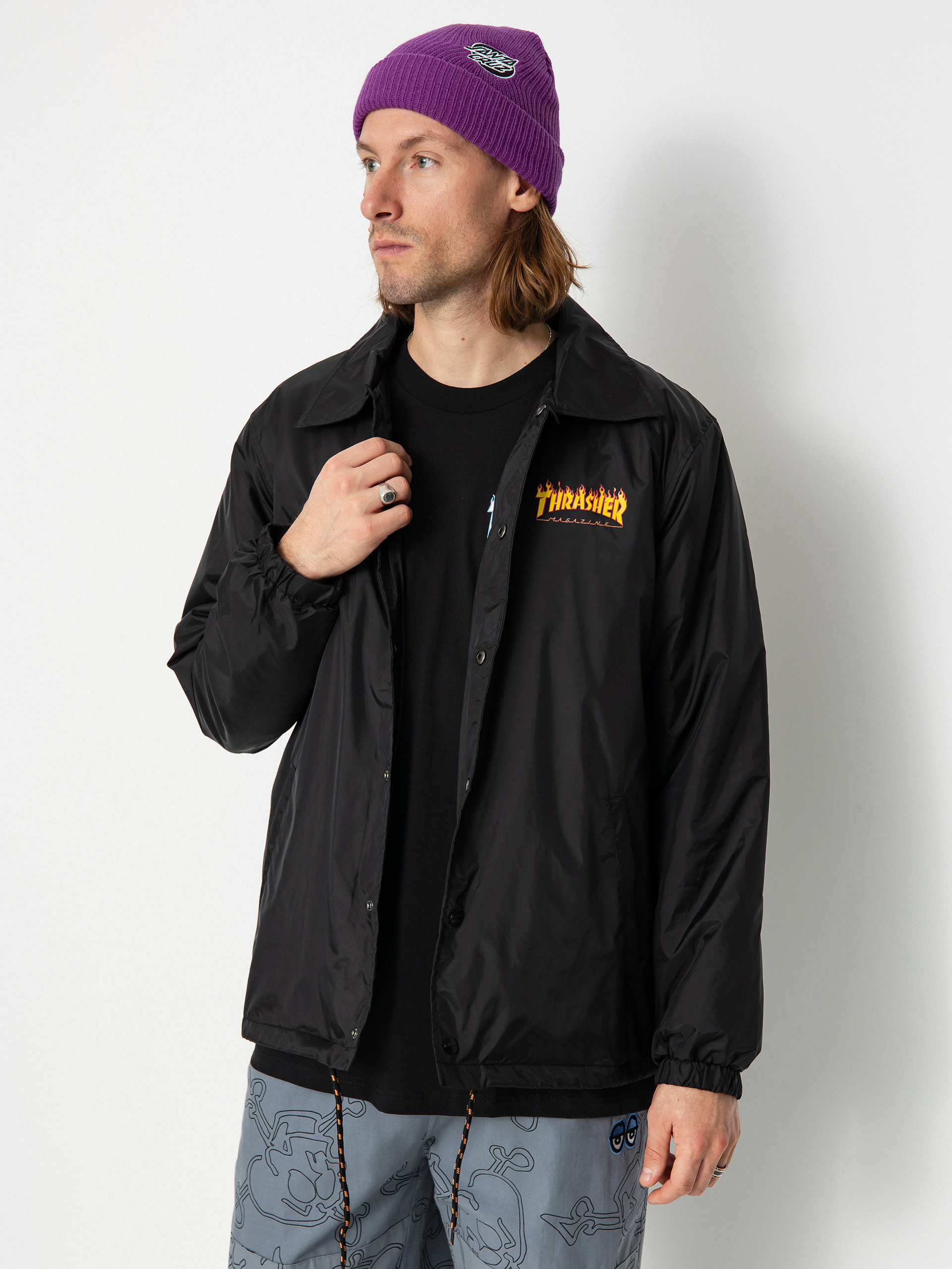 Santa Cruz X Thrasher Flame Dot Coach Jacket (black)
