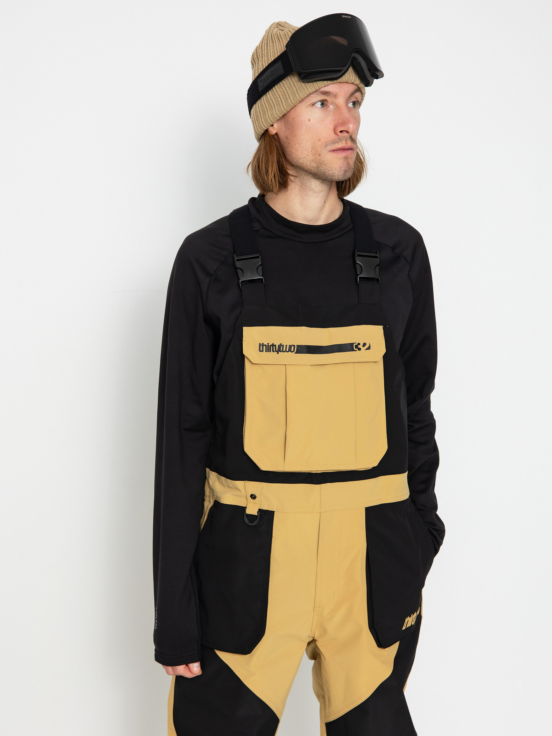 Mens ThirtyTwo Basement Bib Snowboard pants (black/tan)