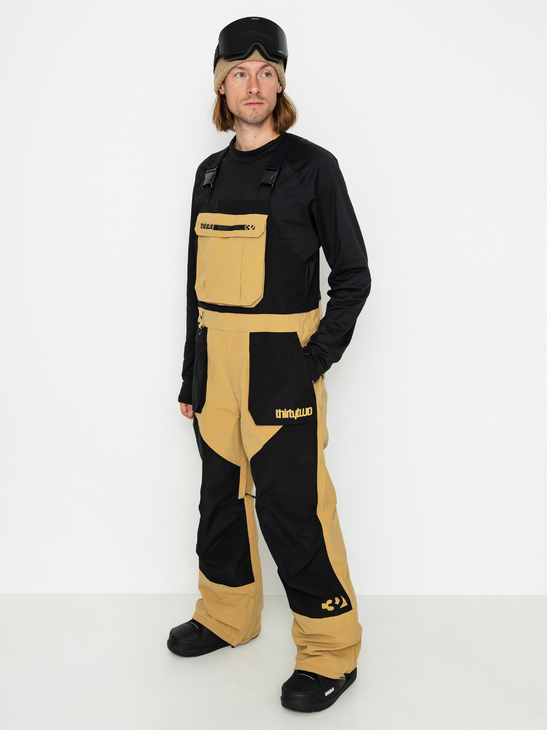Mens ThirtyTwo Basement Bib Snowboard pants (black/tan)
