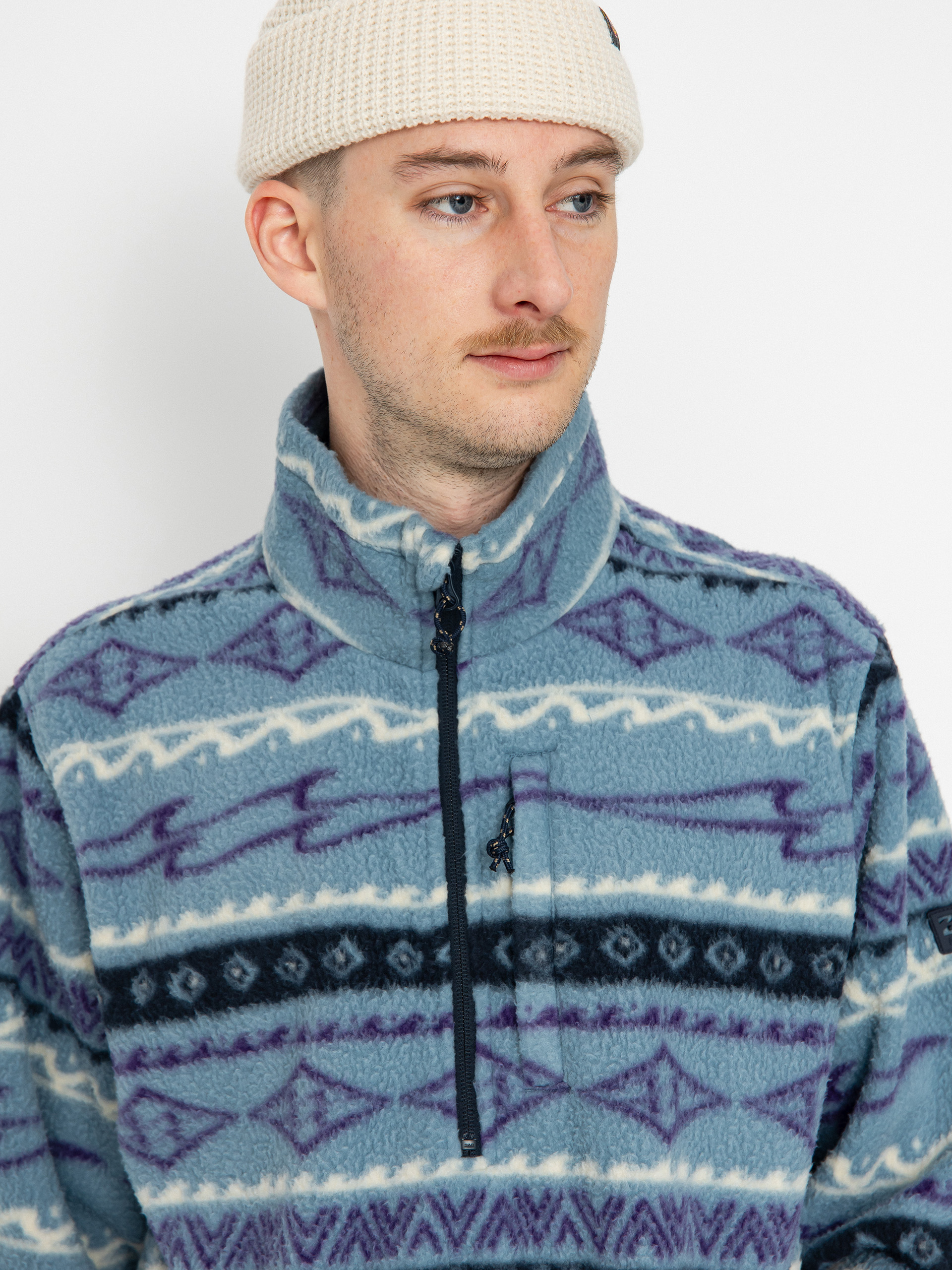 Mens Billabong Boundary Mock Neck Fleece (washed blue)