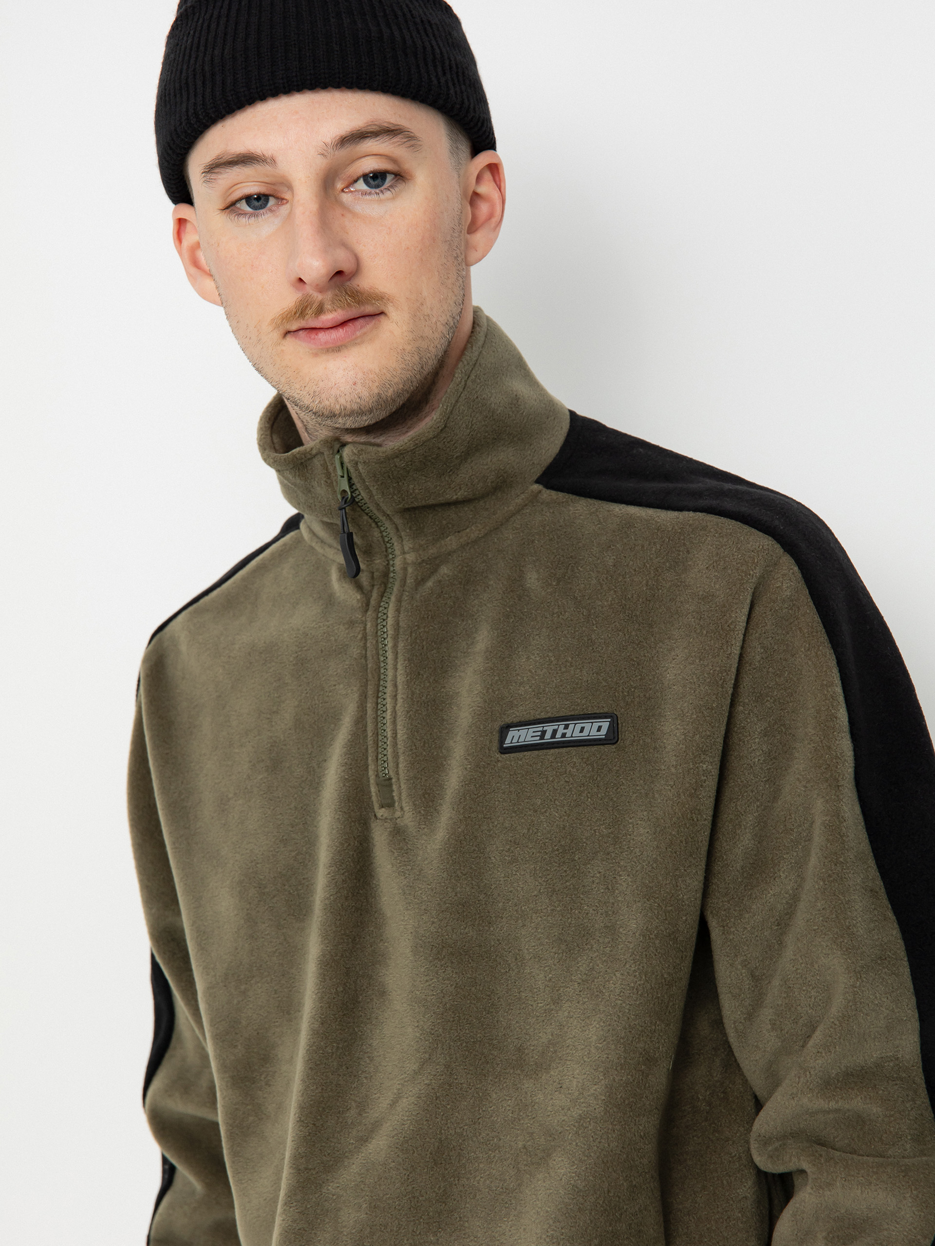 Mens Method Fast Times 1/4 Zip Fleece (khaki/black)