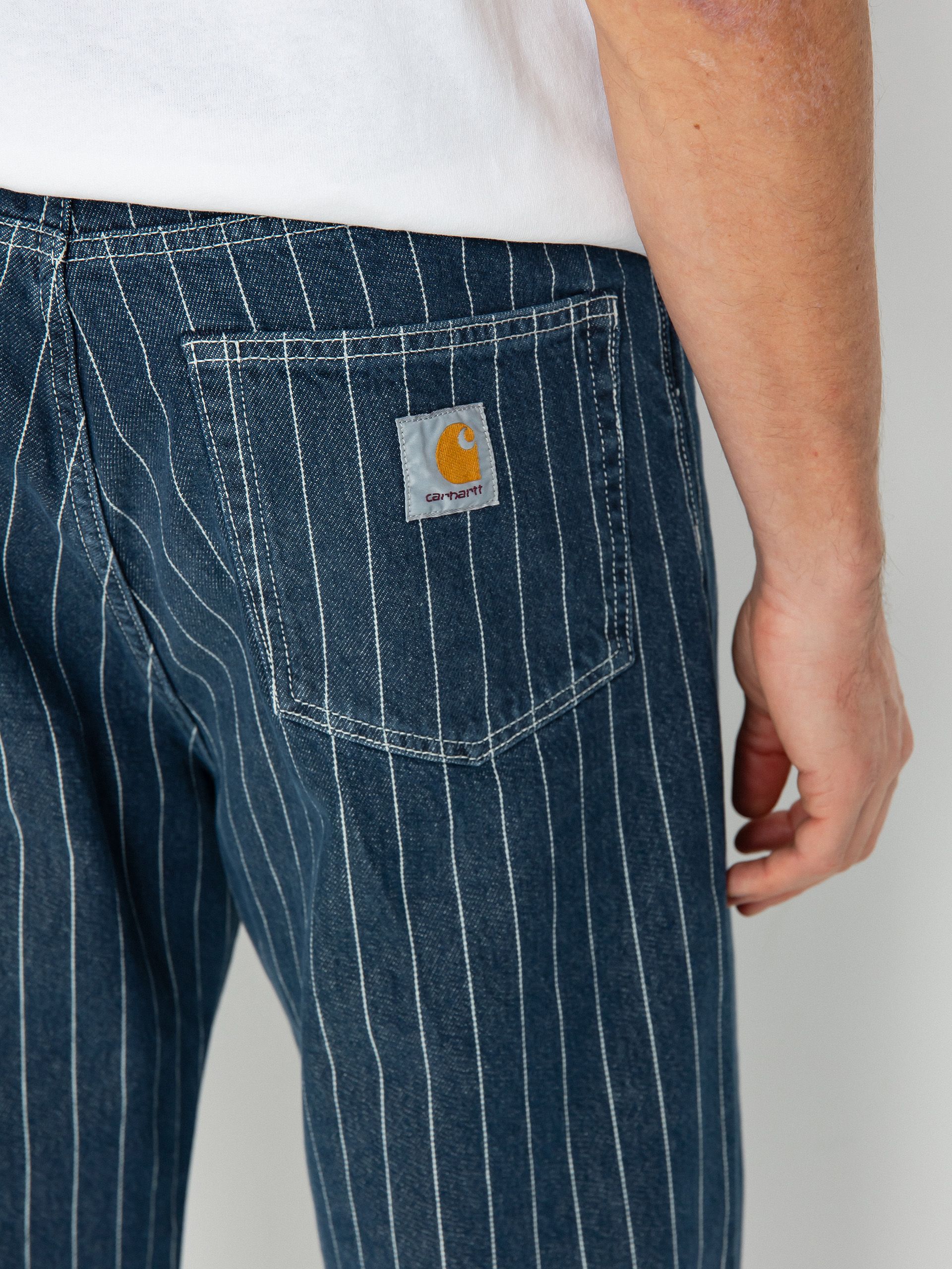パンツ Carhartt wip OLREAN pants Carhartt WIP Orlean Pants - navy blue (orlean stripe/blue/white)