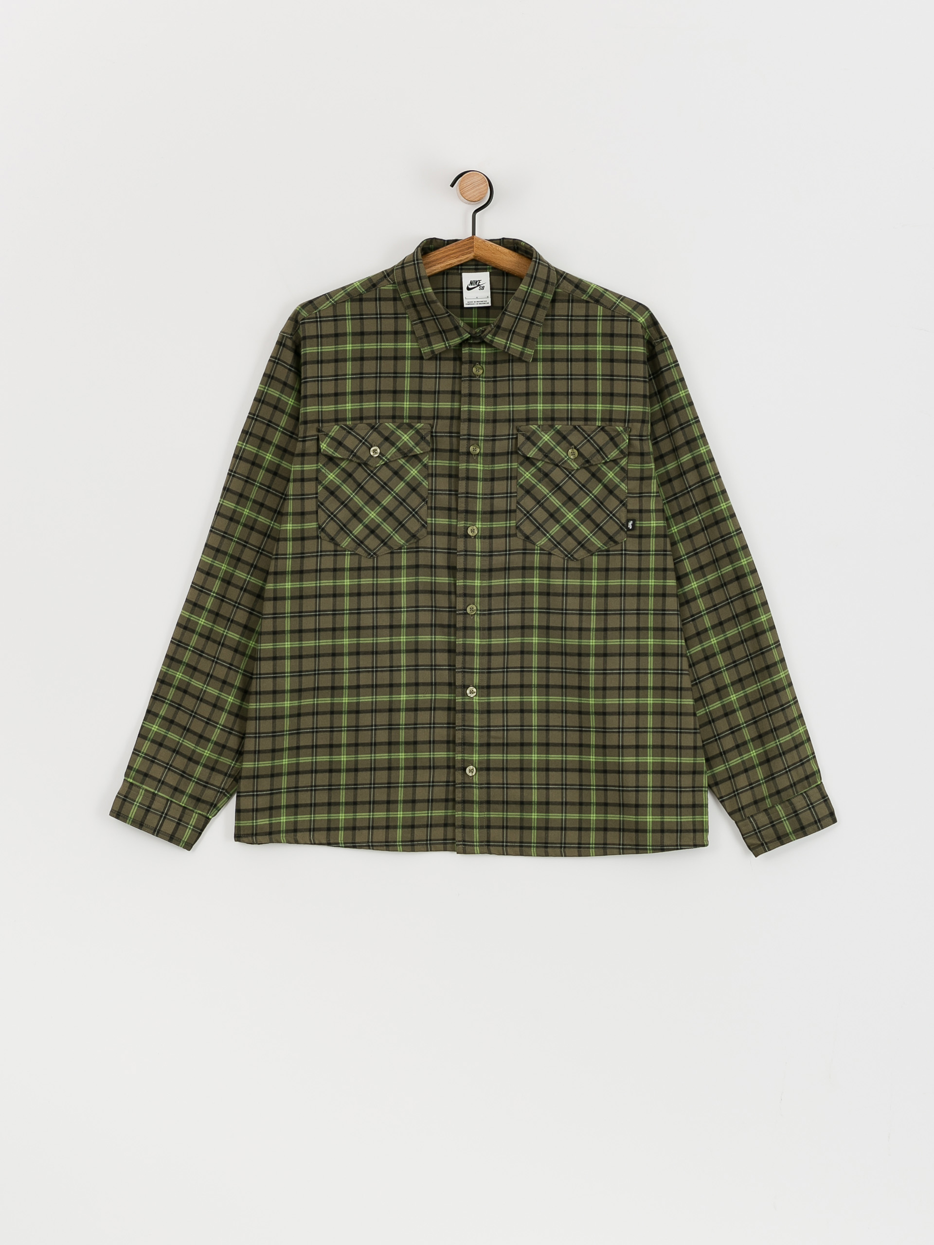 Nike SB Flannel Button Up Shirt (medium olive/cargo khaki)