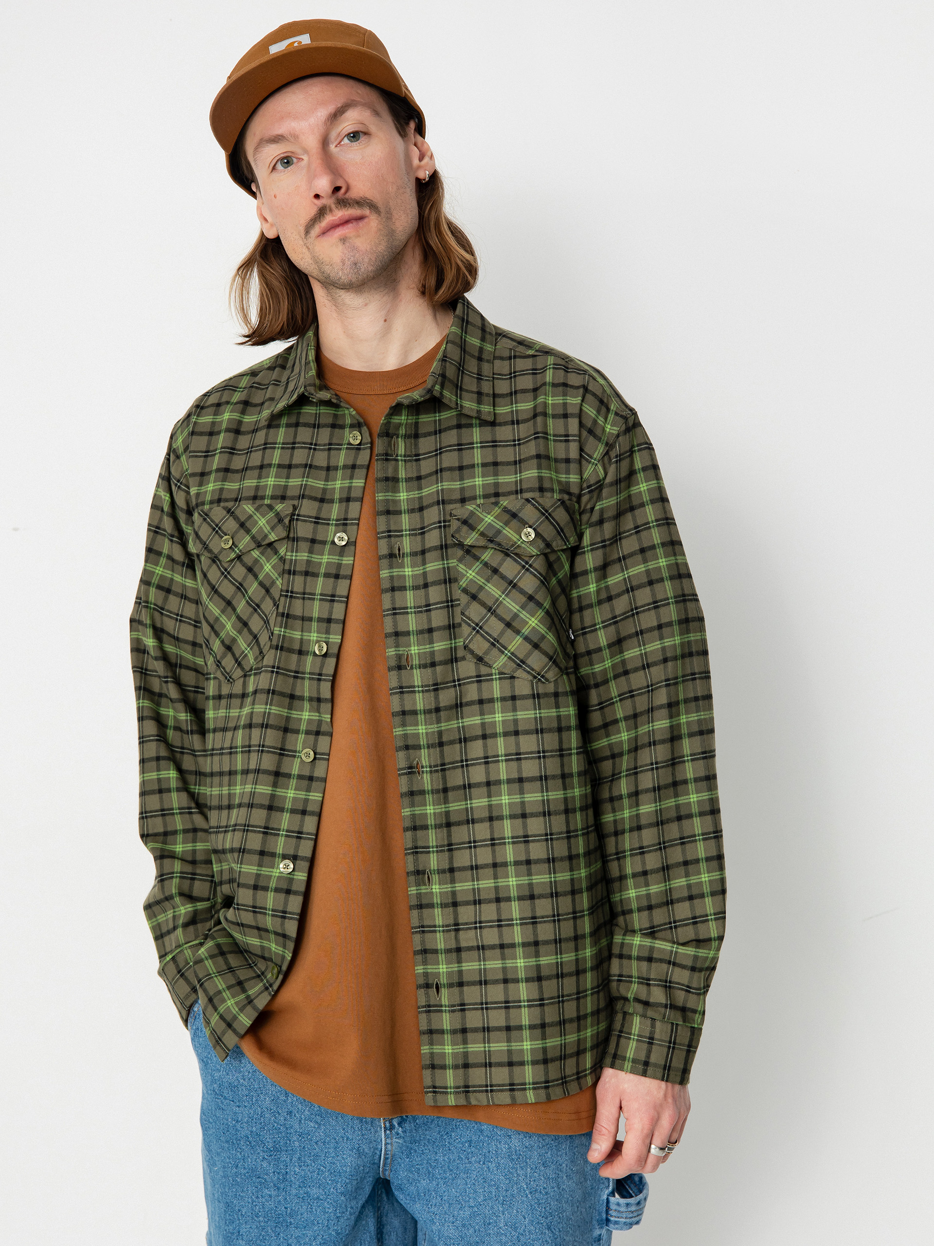 Nike SB Flannel Button Up Shirt (medium olive/cargo khaki)