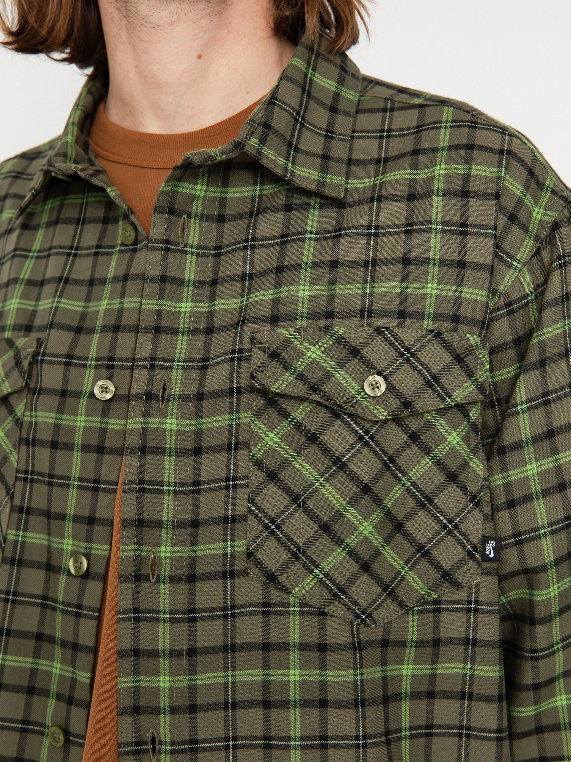 Nike SB Flannel Button Up Shirt (medium olive/cargo khaki)