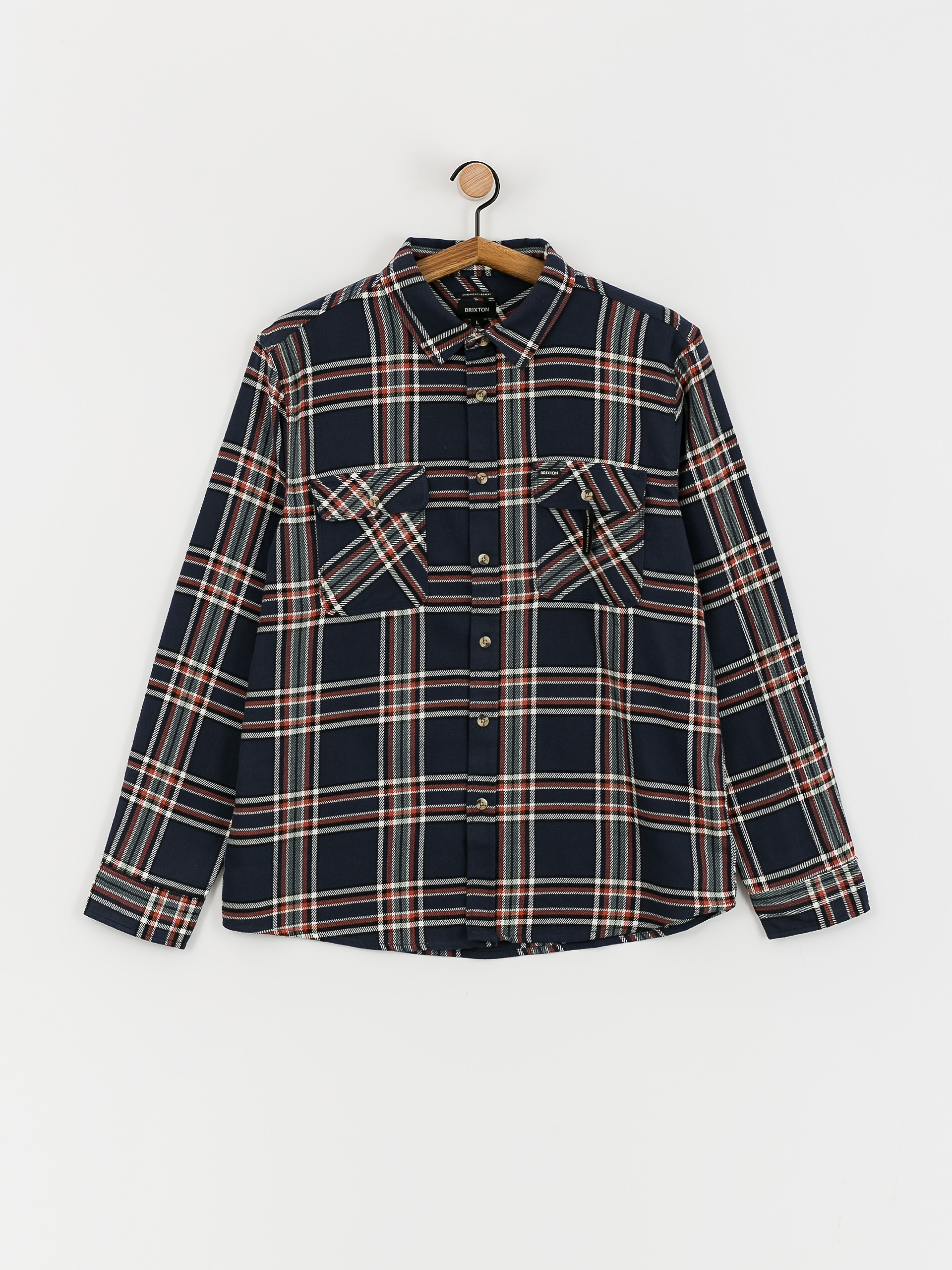 Brixton Bowery Flannel Ls Hemd (washed navy/off white/terracot)