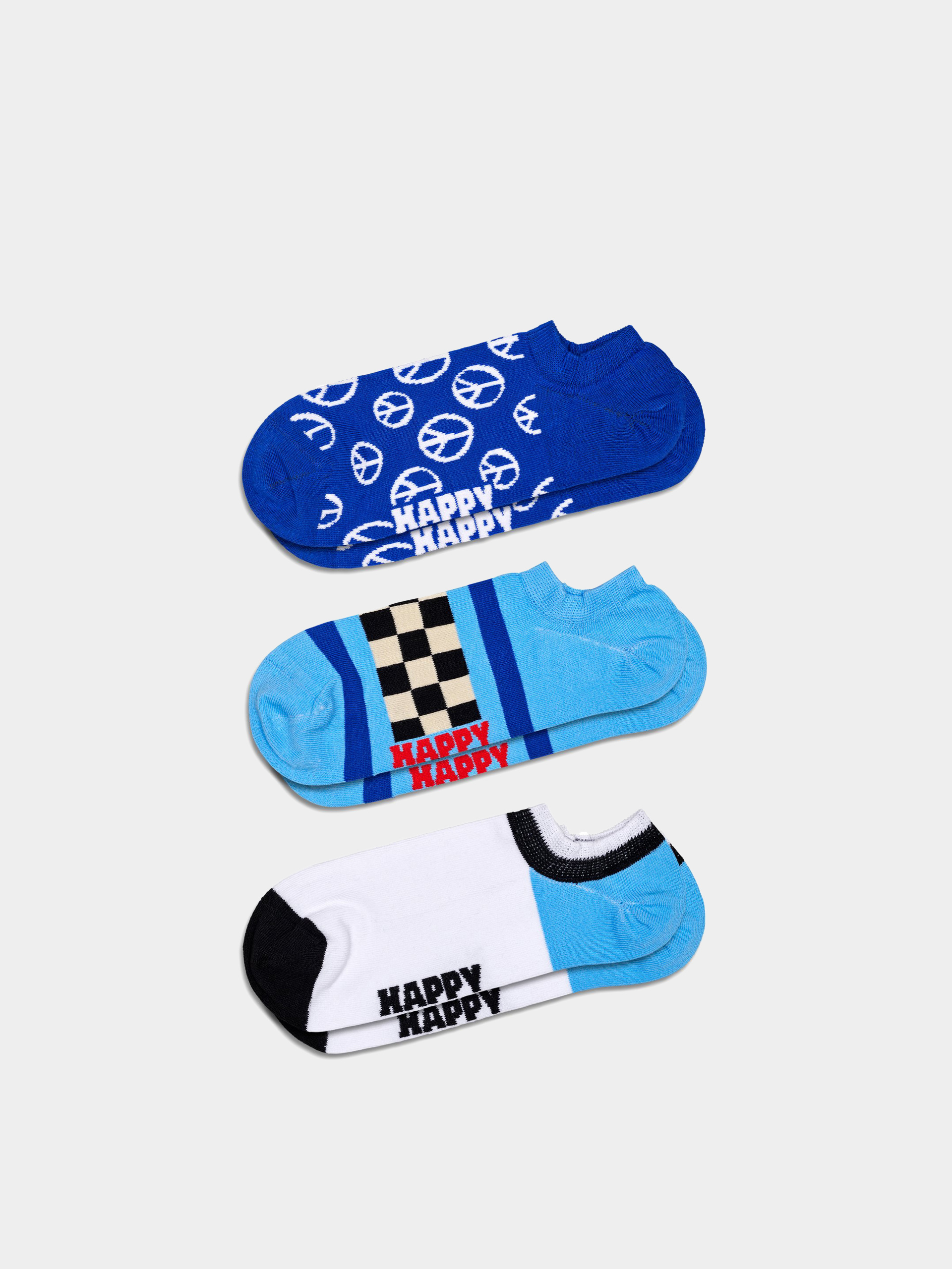 Happy Socks 3-Pack Blue Peace No Show Socks (navy)