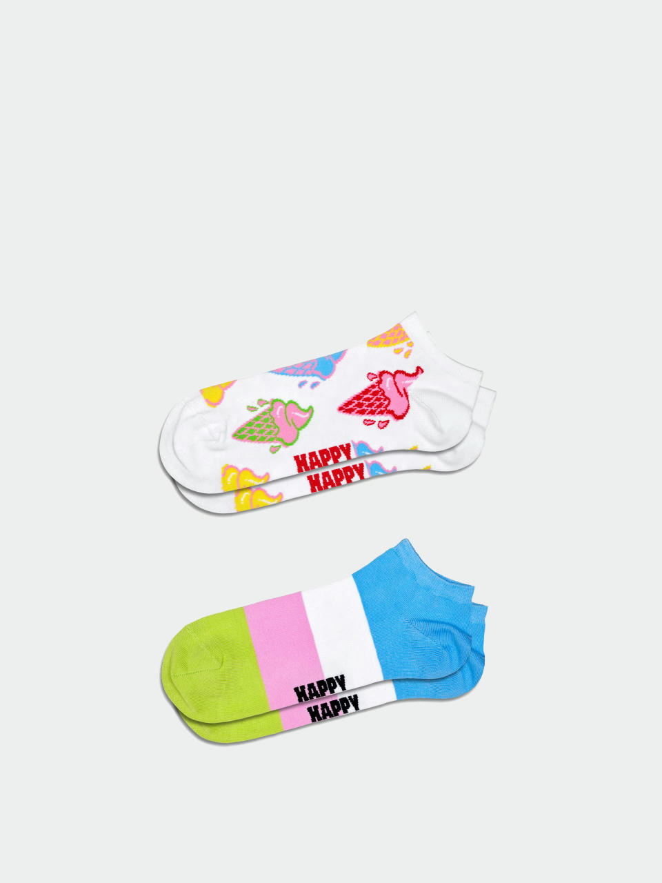 Happy Socks 2-Pack Ice Cream & Stripe Low Socken (white)