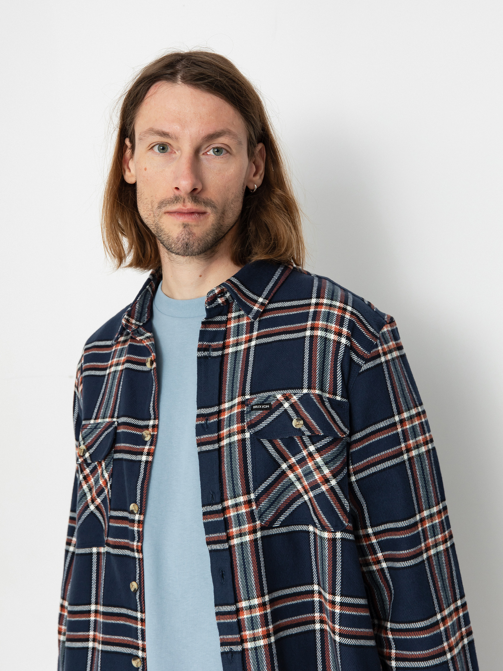 Brixton Bowery Flannel Ls Hemd (washed navy/off white/terracot)