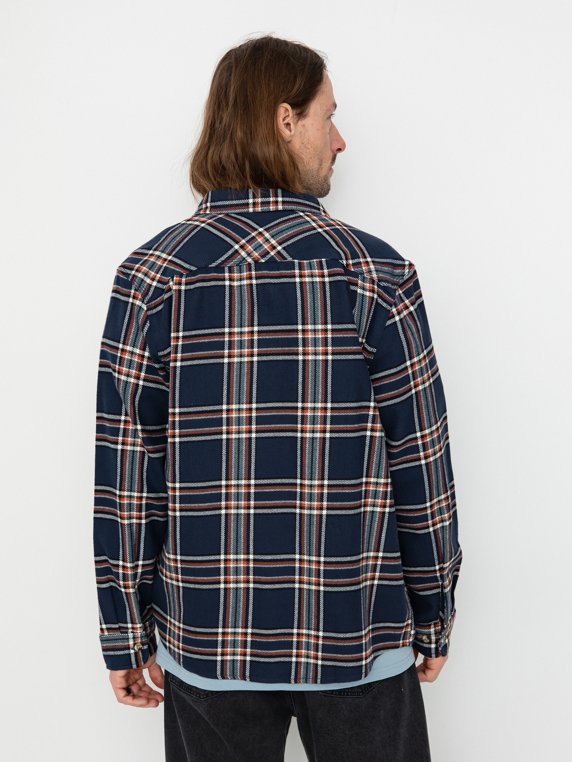 Brixton Bowery Flannel Ls Hemd (washed navy/off white/terracot)