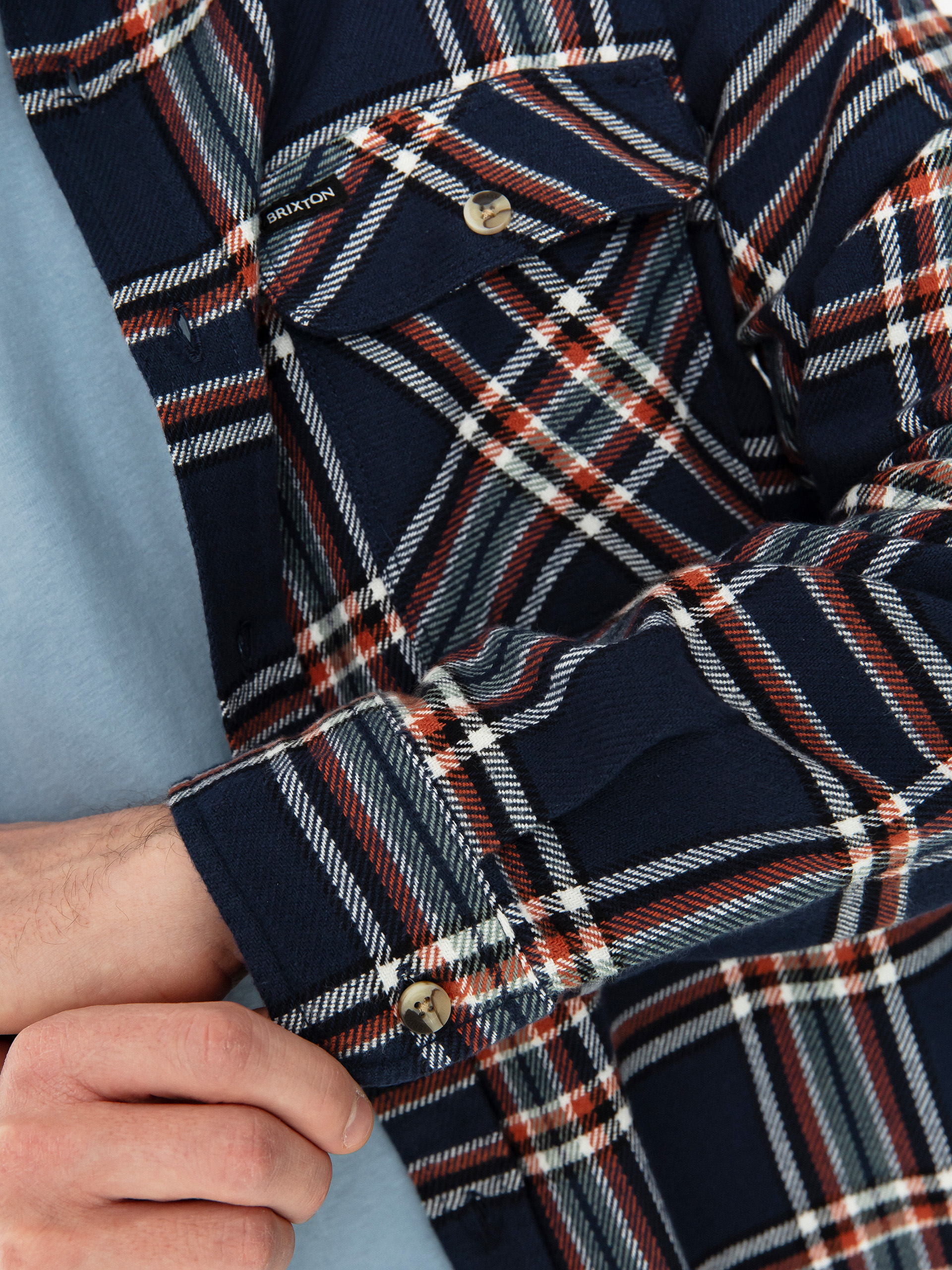 Brixton Bowery Flannel Ls Hemd (washed navy/off white/terracot)